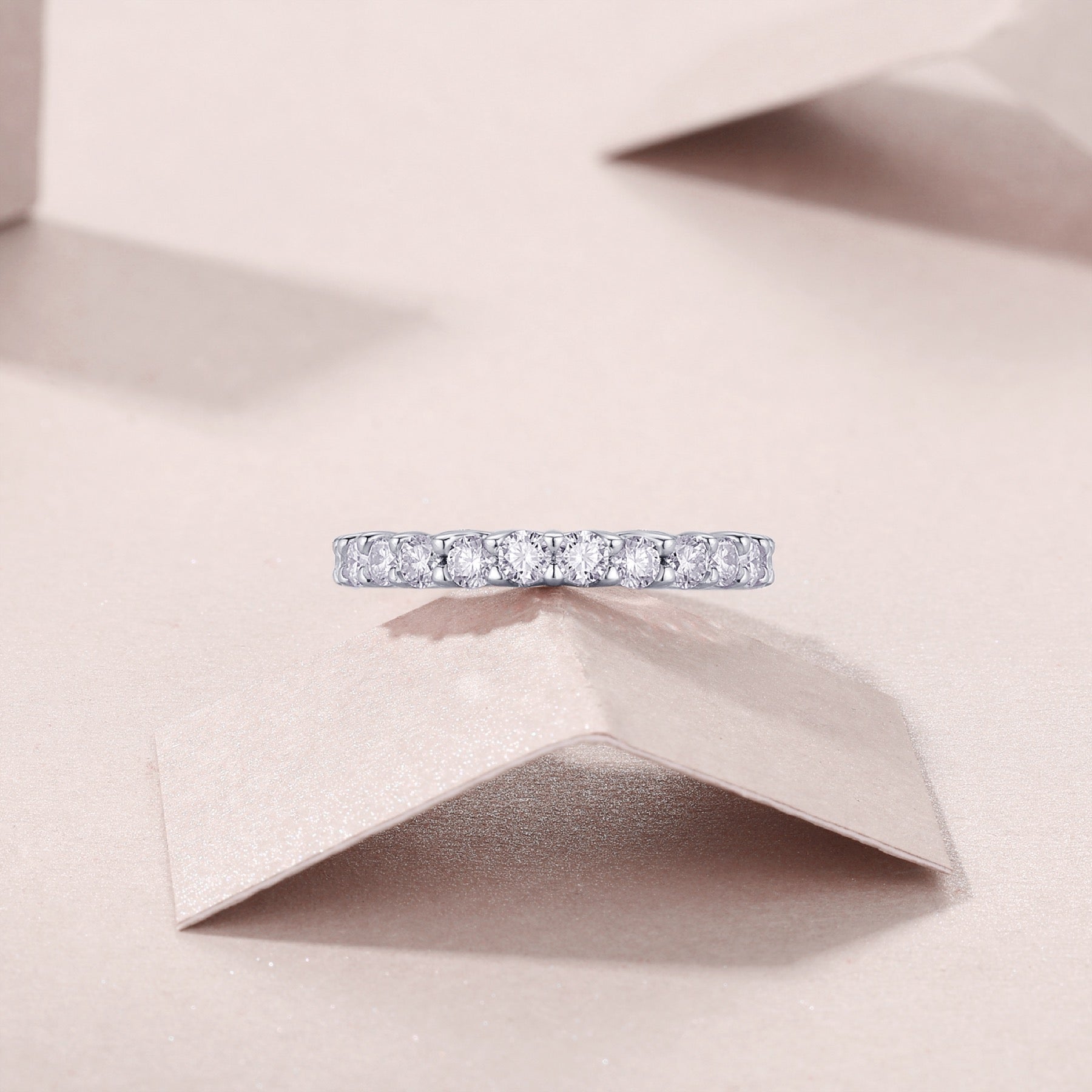 Ray Moissanite Eternity Band Ring in Sterling Silver