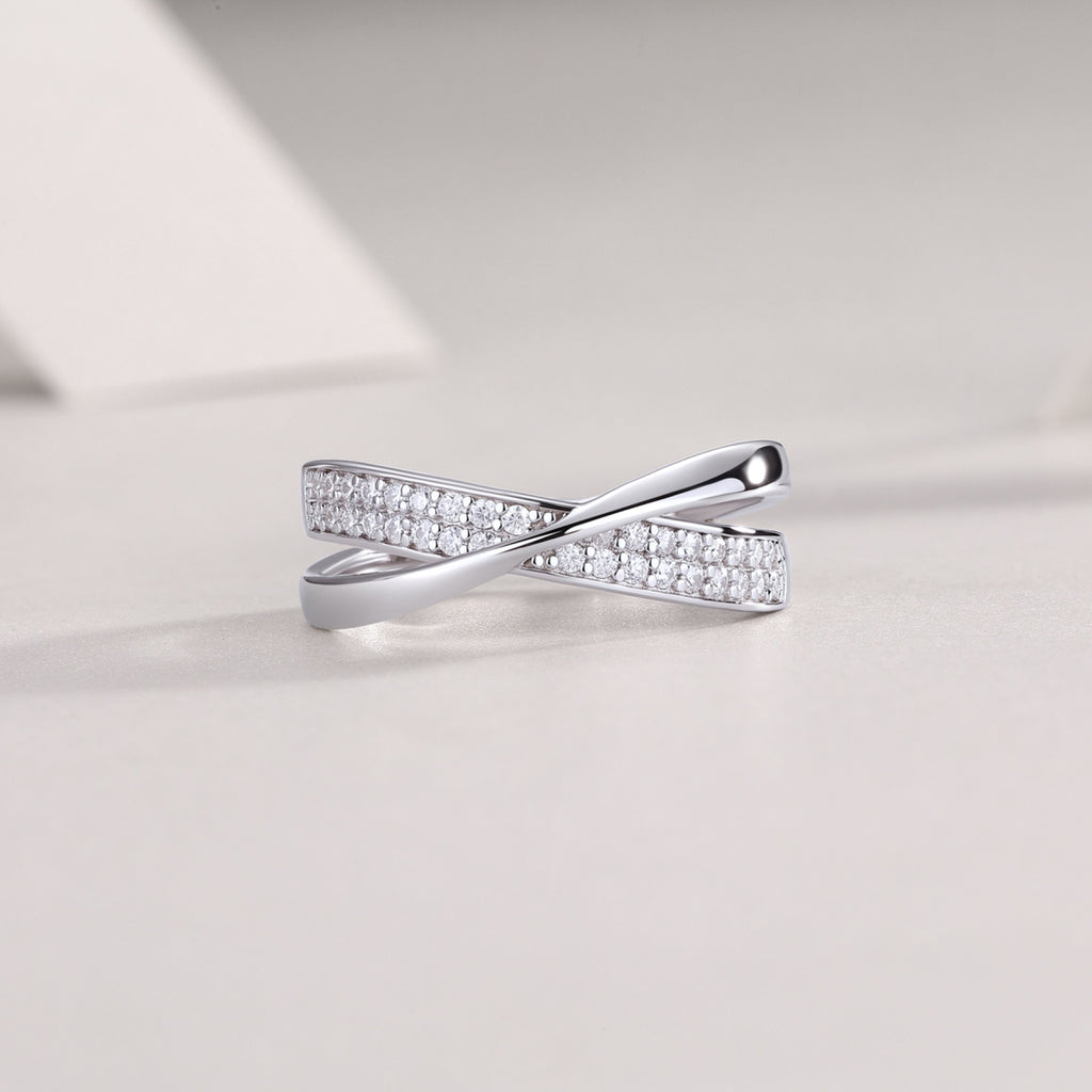 Weave Moissanite Band Ring in Sterling Silver