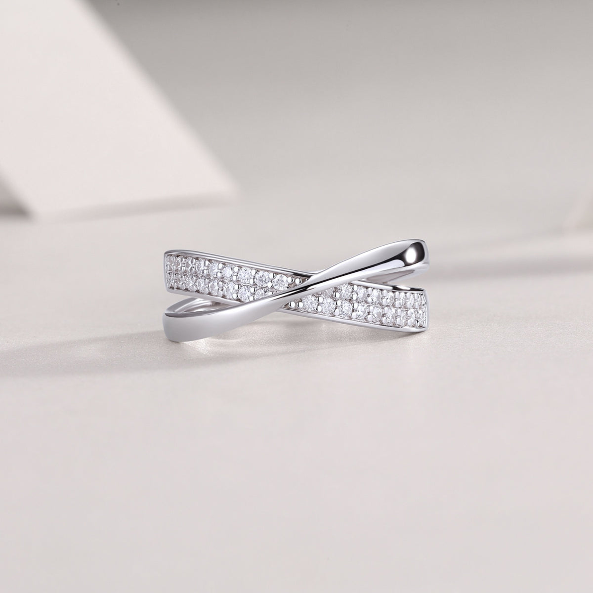 Weave Moissanite Band Ring in Sterling Silver