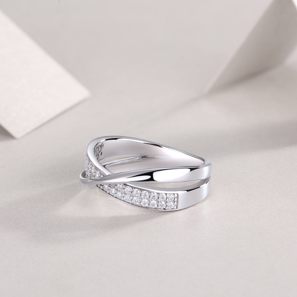 Weave Moissanite Band Ring in Sterling Silver