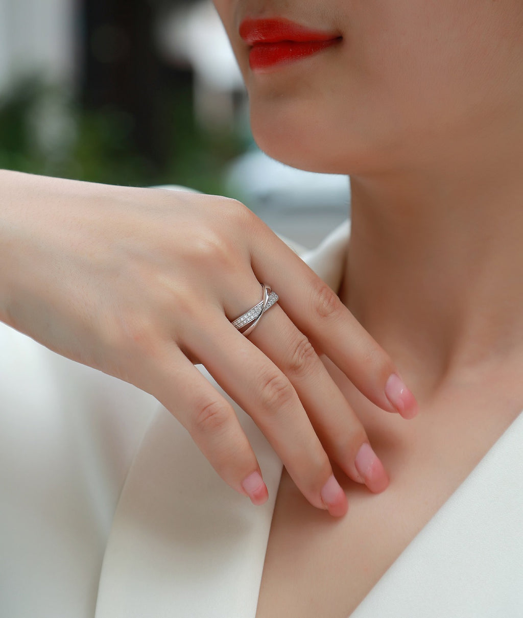 Weave Moissanite Band Ring in Sterling Silver