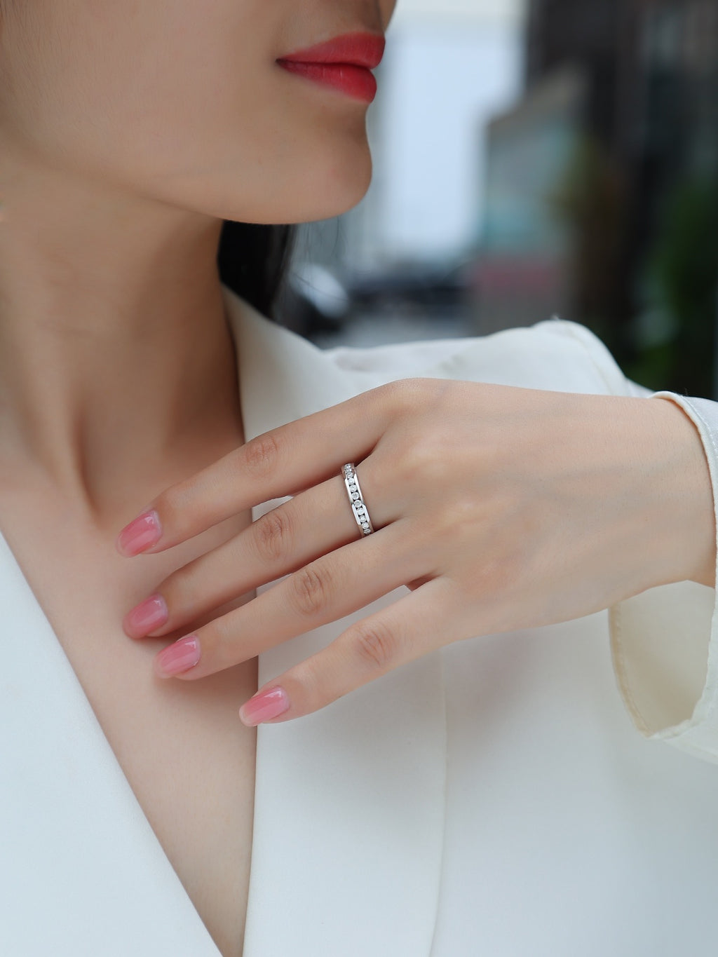 Circuit Moissanite Eternity Band Ring in Sterling Silver