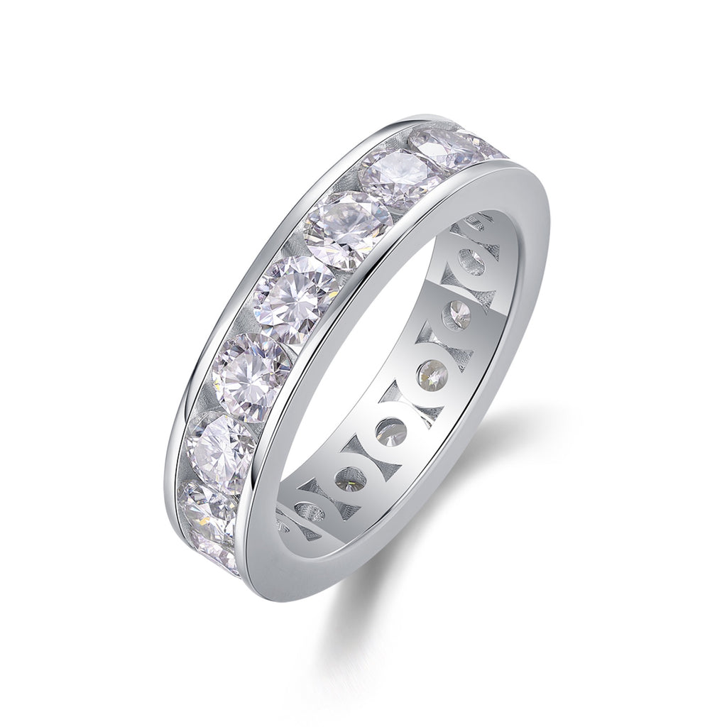 Channel Moissanite Eternity Band Ring in Sterling Silver