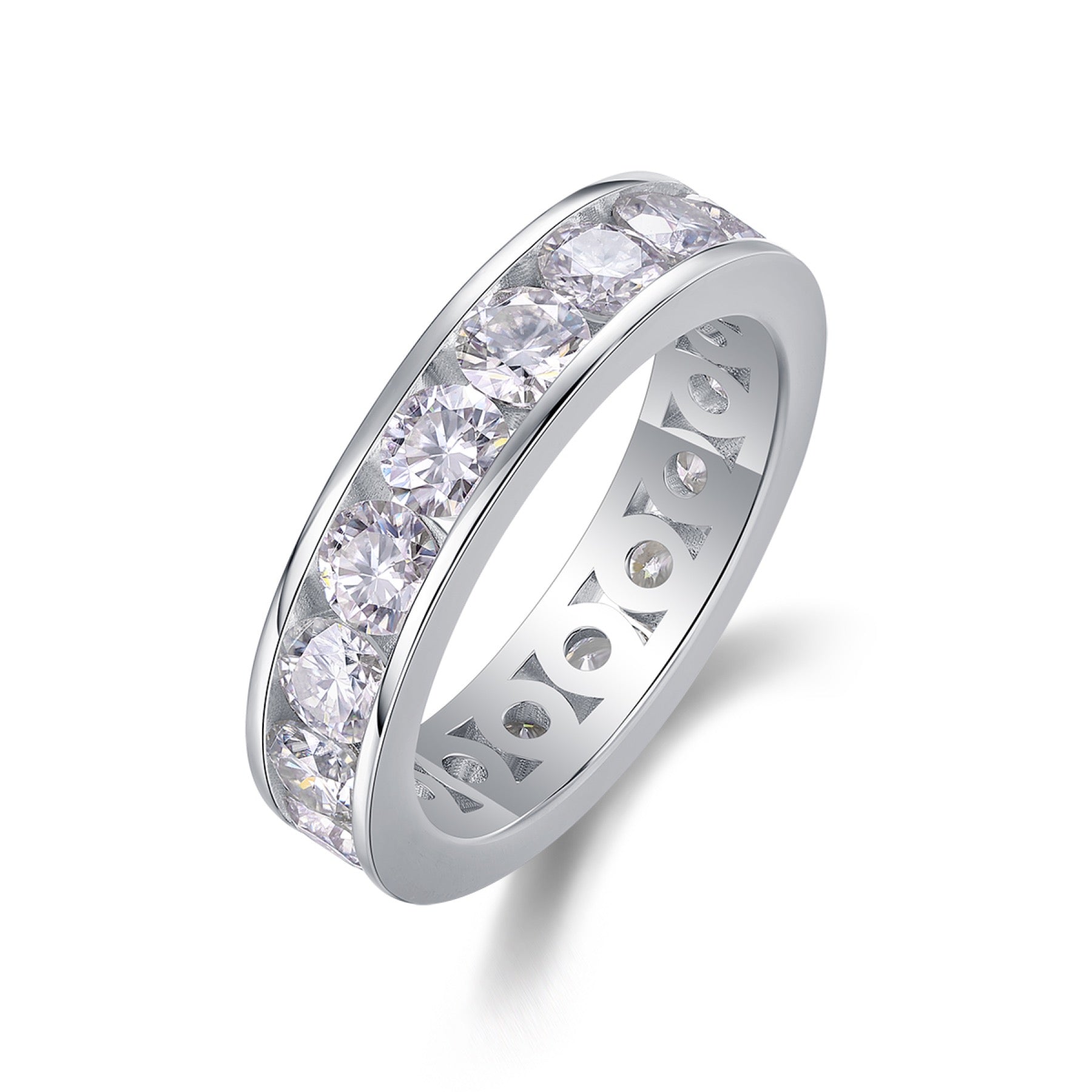 Channel Moissanite Eternity Band Ring in Sterling Silver