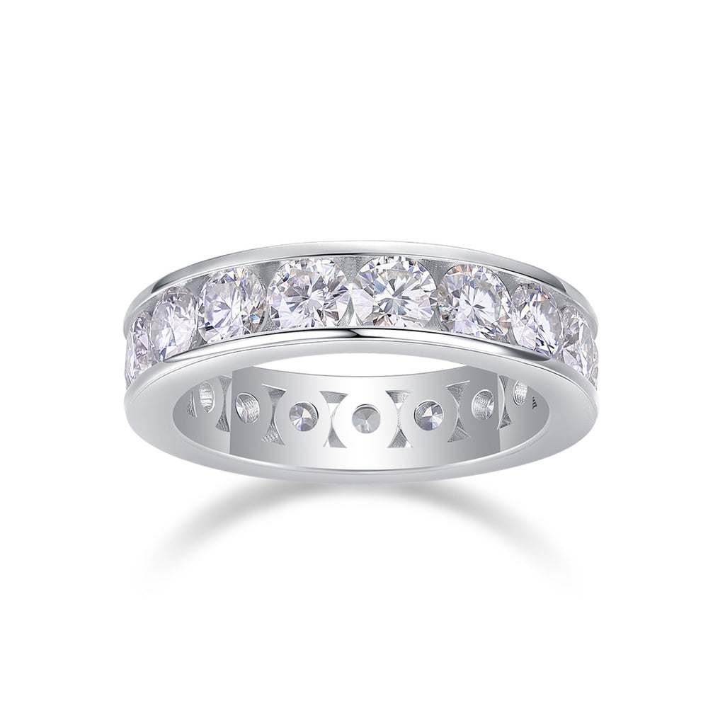 Channel Moissanite Eternity Band Ring in Sterling Silver