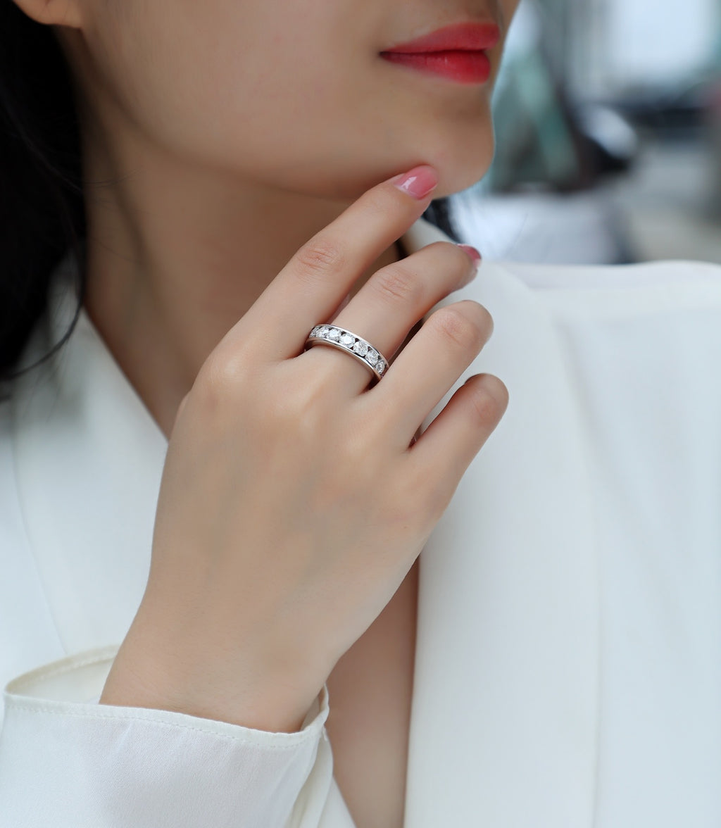 Channel Moissanite Eternity Band Ring in Sterling Silver