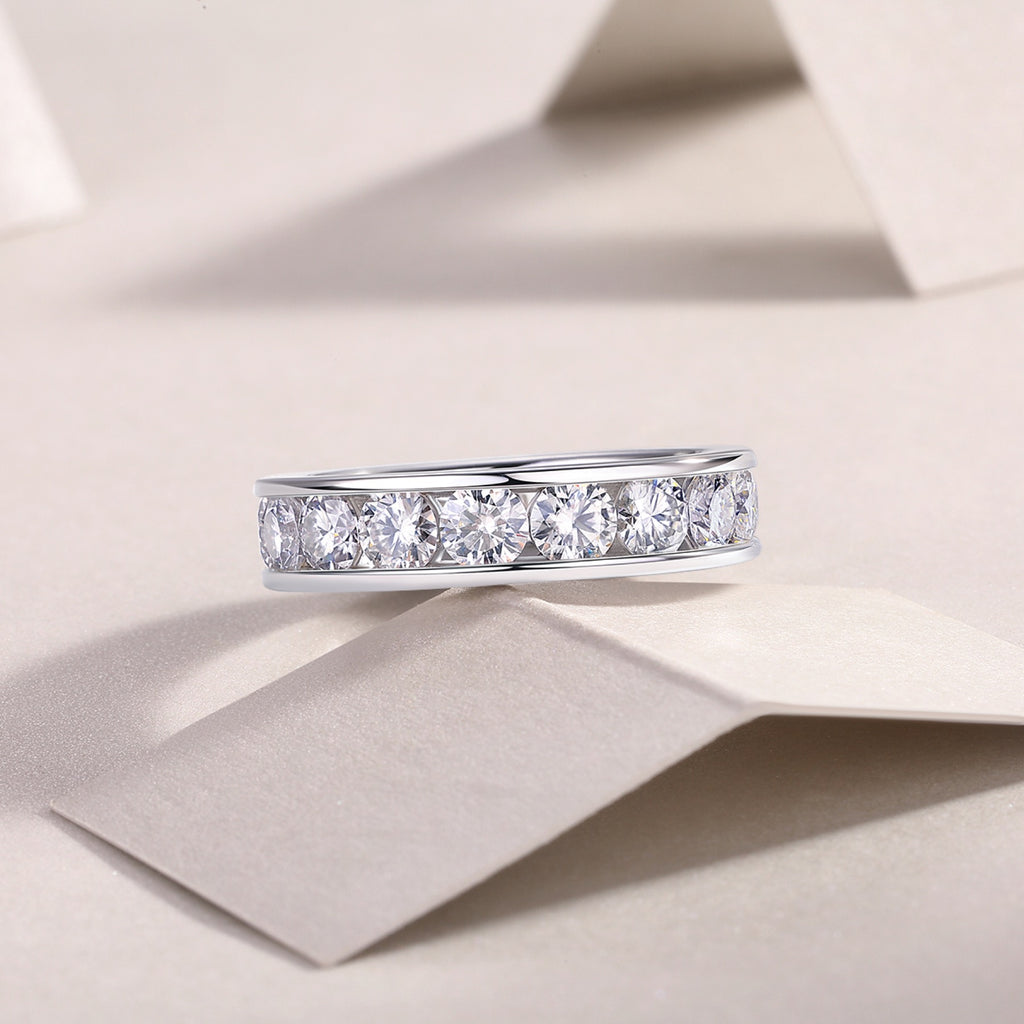 Channel Moissanite Eternity Band Ring in Sterling Silver