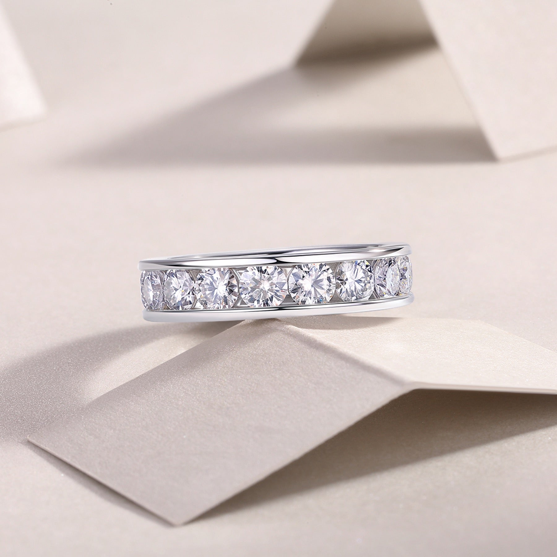 Channel Moissanite Eternity Band Ring in Sterling Silver