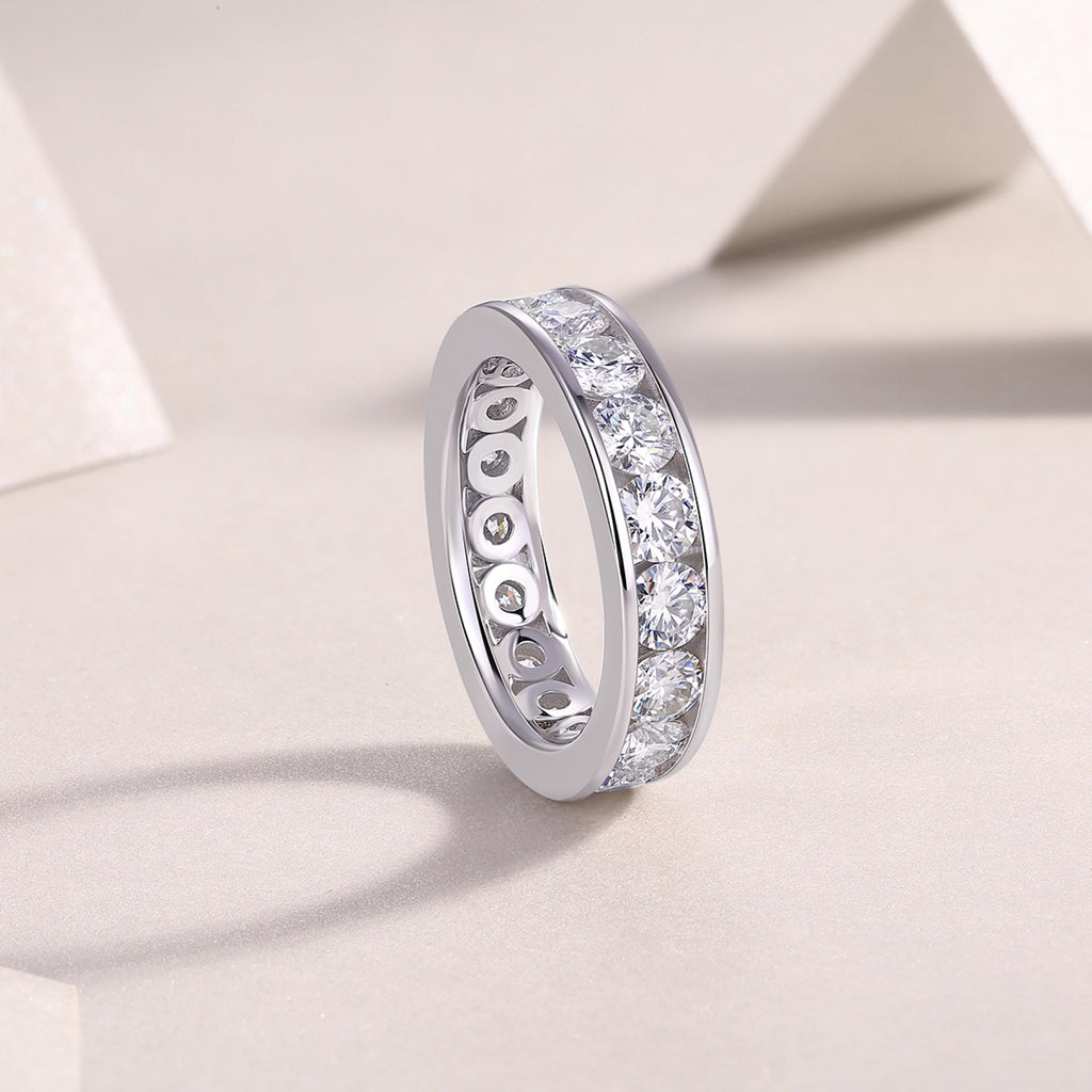 Channel Moissanite Eternity Band Ring in Sterling Silver