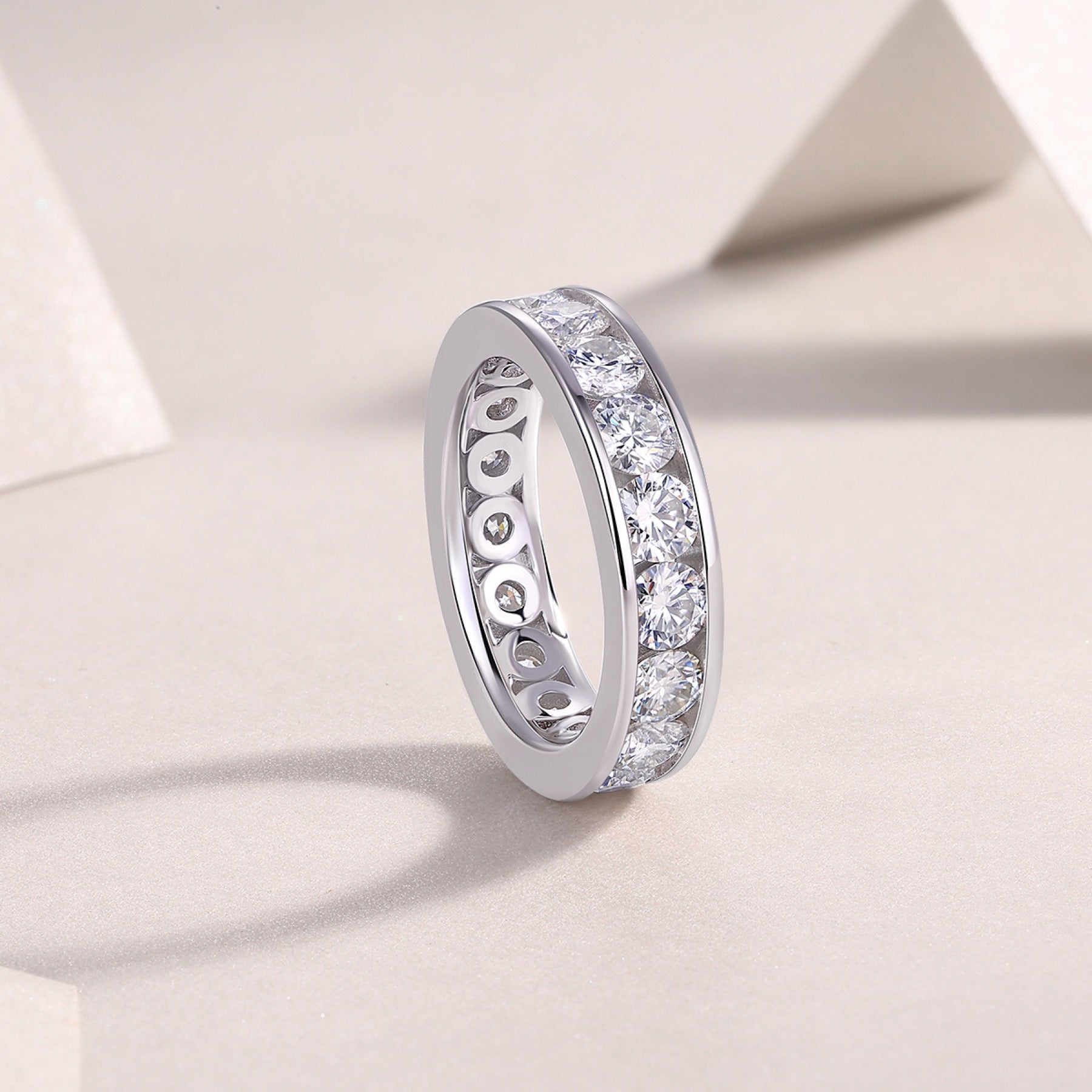 Channel Moissanite Eternity Band Ring in Sterling Silver