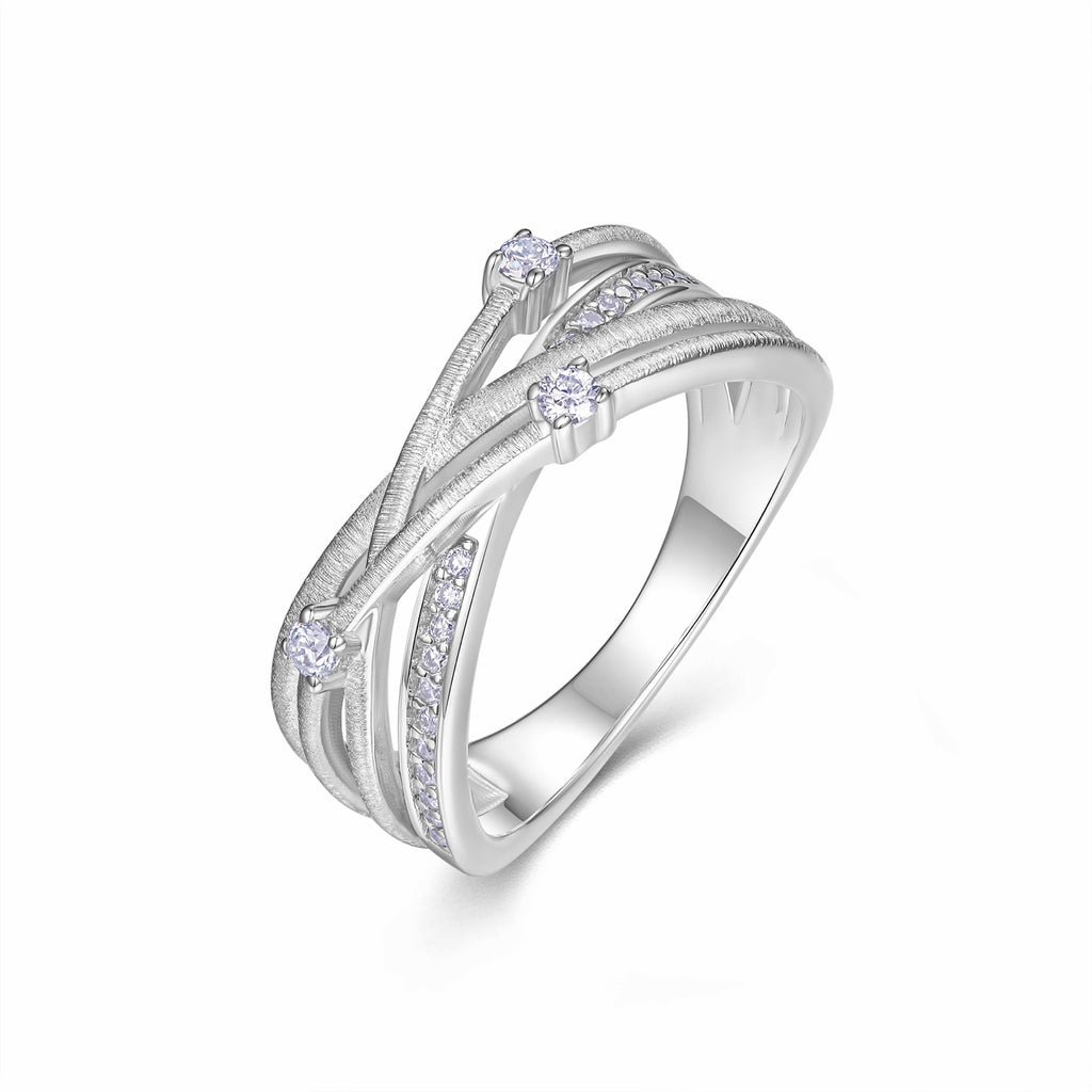 Crosslet Moissanite Band Ring in Sterling Silver
