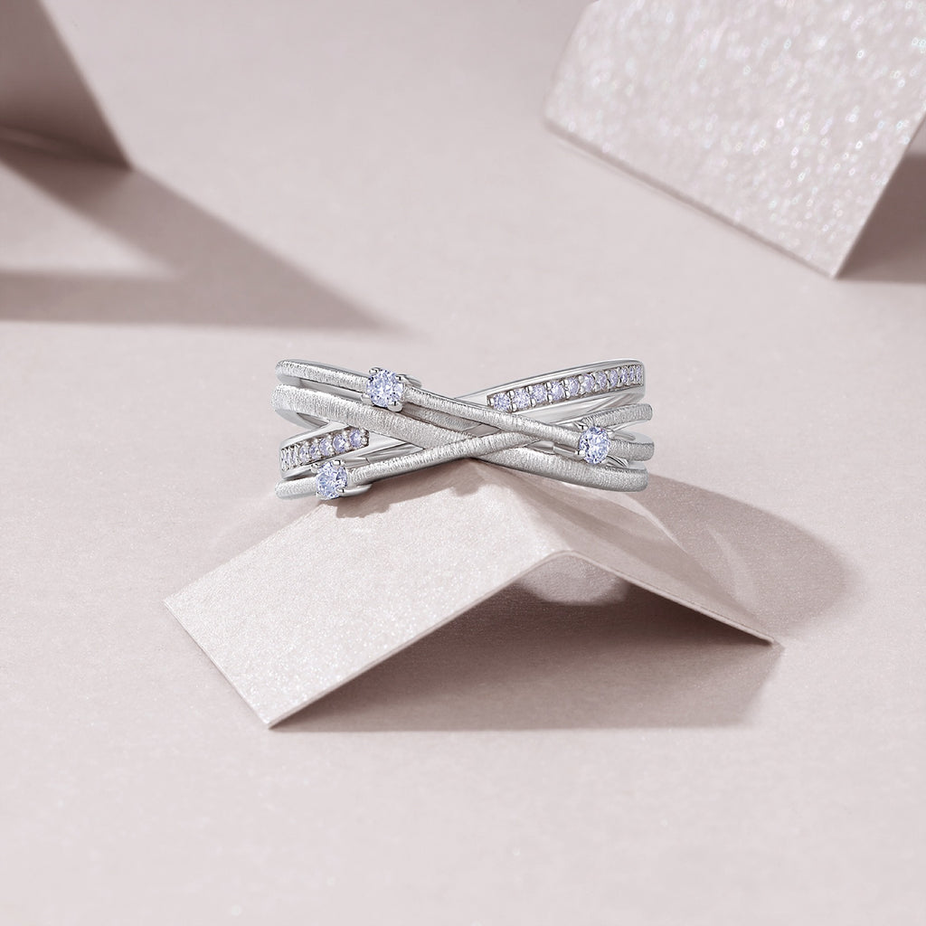 Crosslet Moissanite Band Ring in Sterling Silver