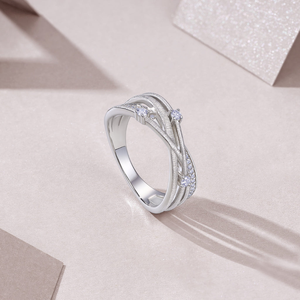 Crosslet Moissanite Band Ring in Sterling Silver