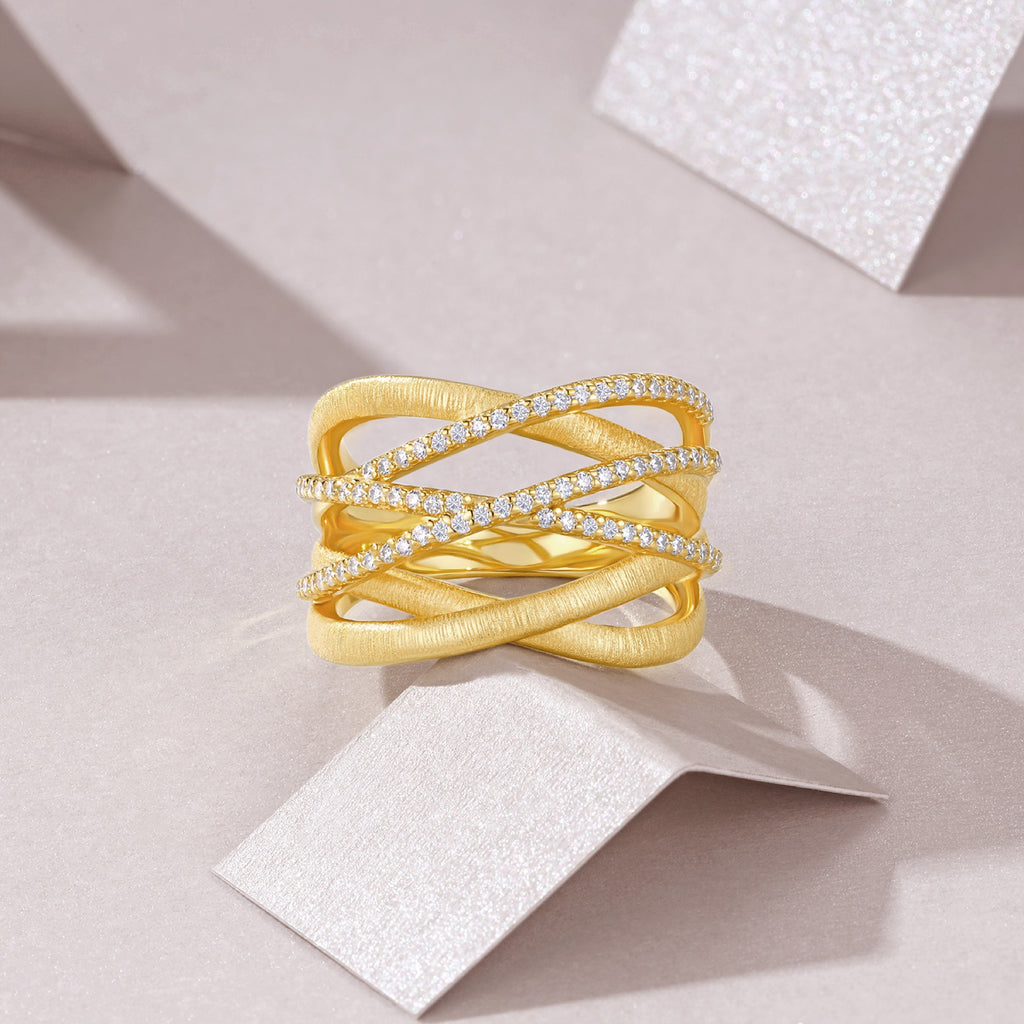 Intreccio Moissanite Band Ring in Gold-Tone Sterling Silver