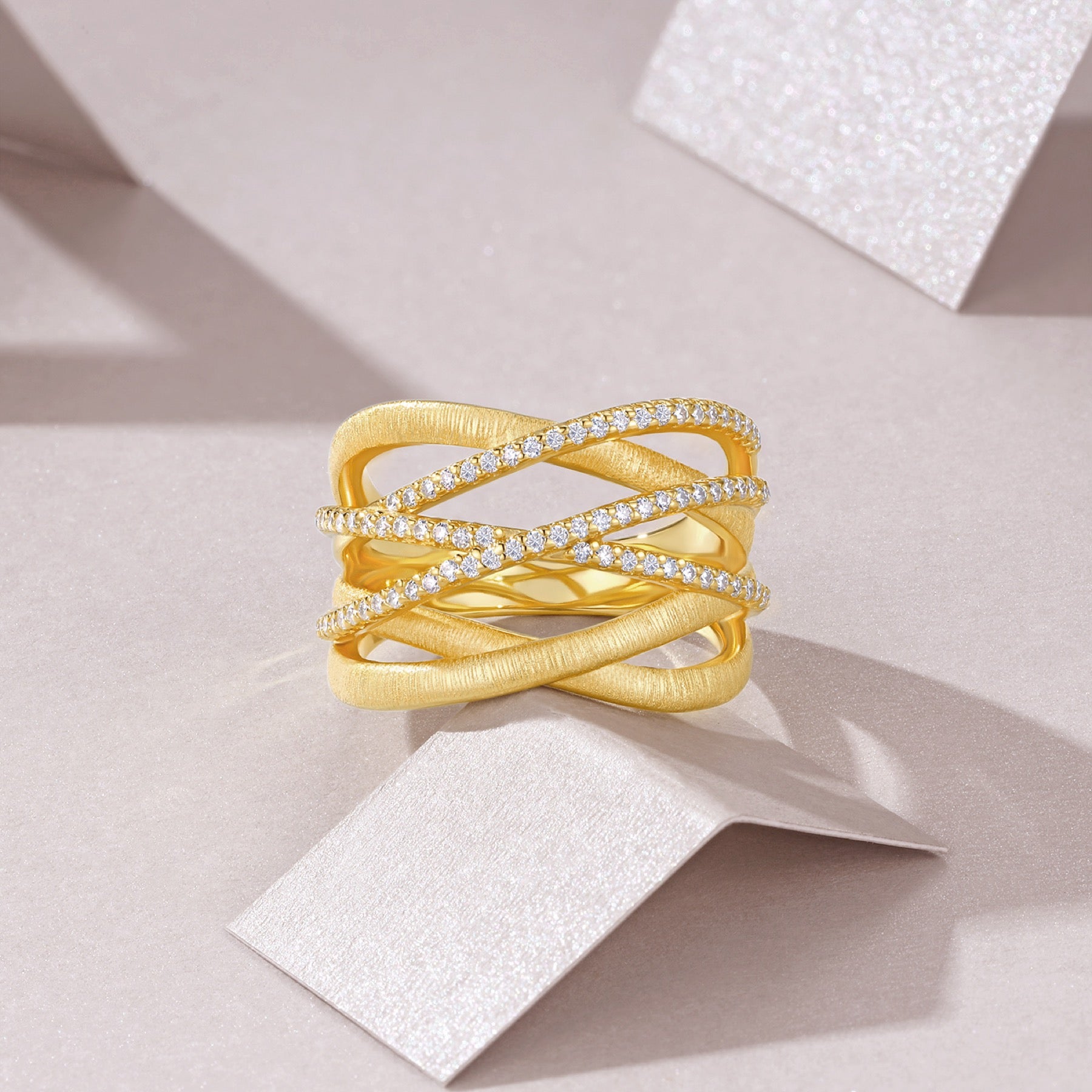 Intreccio Moissanite Band Ring in Gold-Tone Sterling Silver