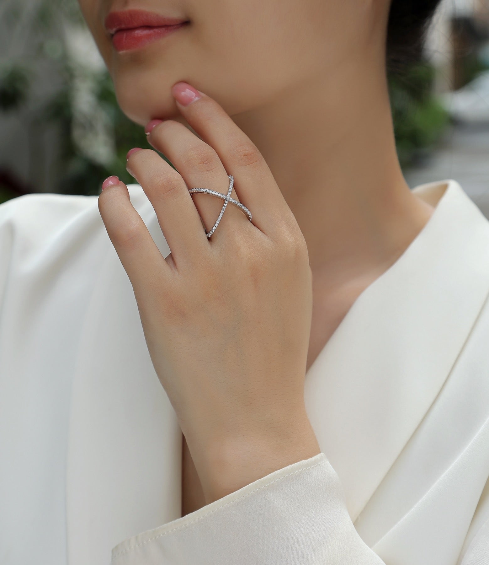Axis Moissanite Band Ring in Sterling Silver