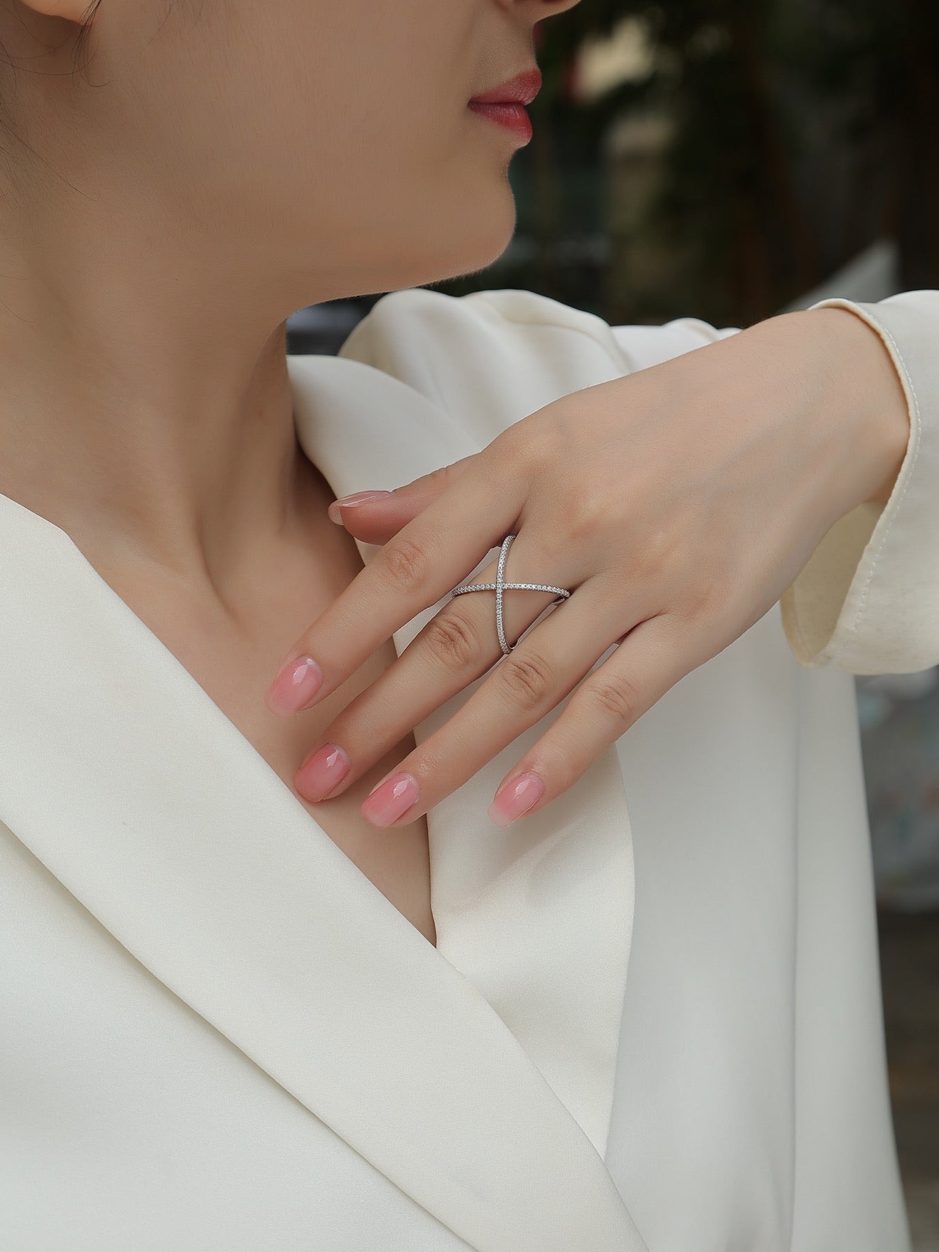 Axis Moissanite Band Ring in Sterling Silver