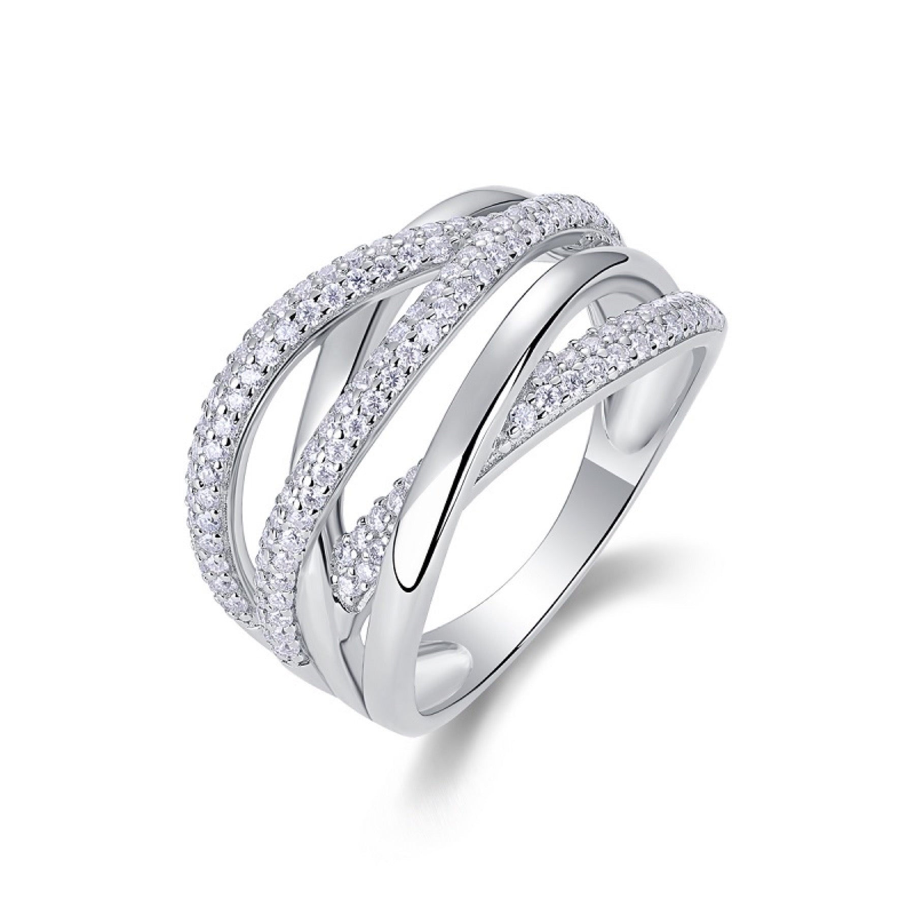 Interwoven Moissanite Band Ring in Sterling Silver