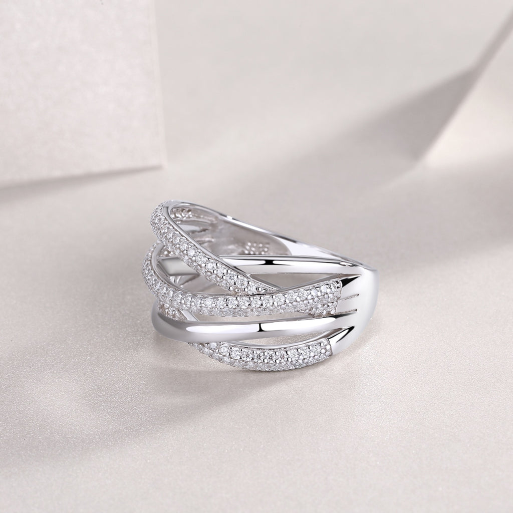 Interwoven Moissanite Band Ring in Sterling Silver