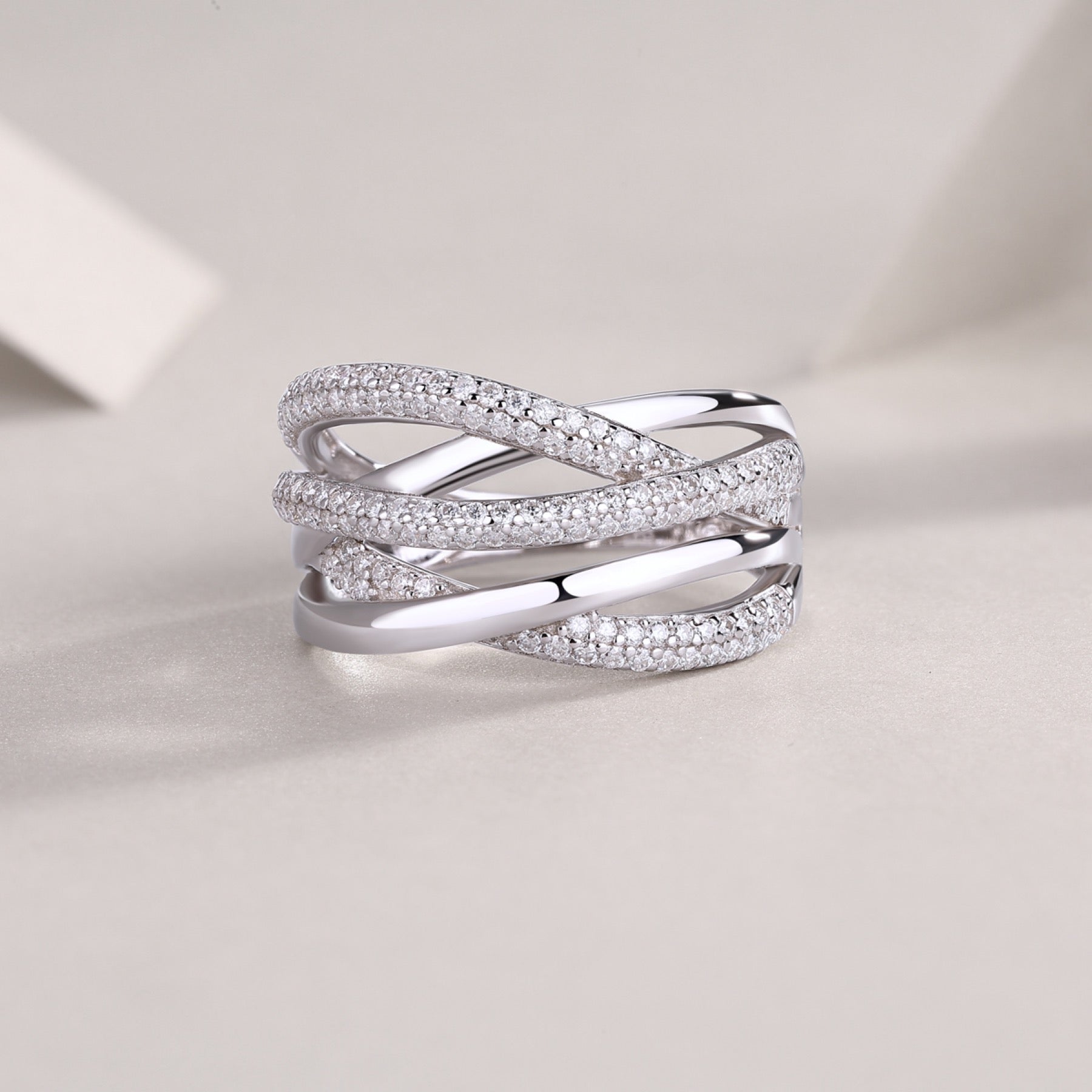 Interwoven Moissanite Band Ring in Sterling Silver