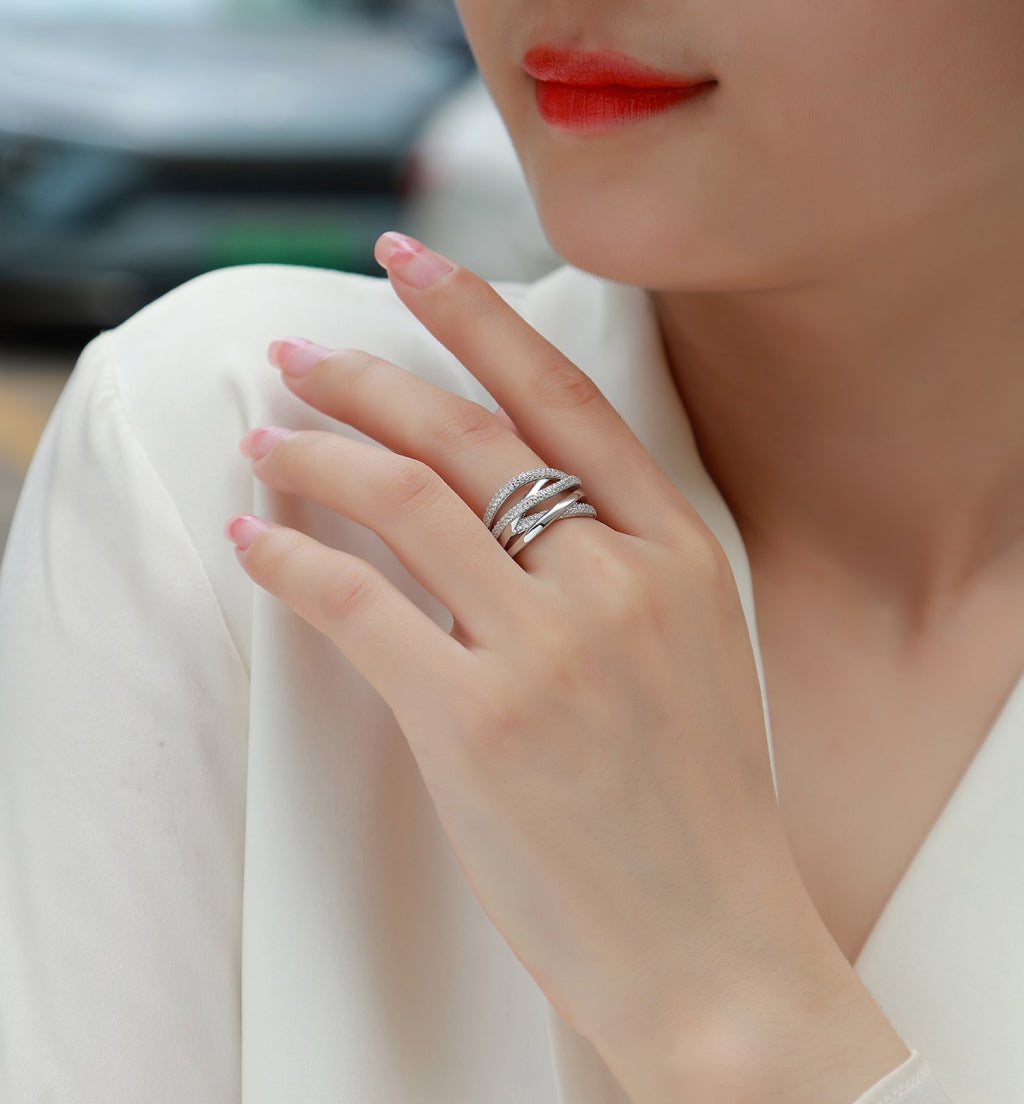 Interwoven Moissanite Band Ring in Sterling Silver