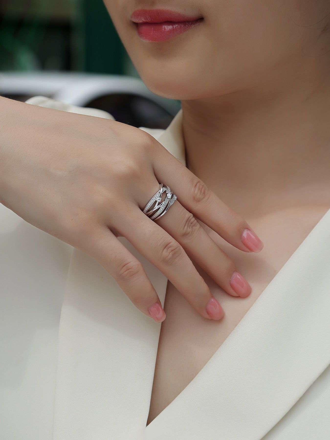 Radiate Moissanite Band Ring in Sterling Silver