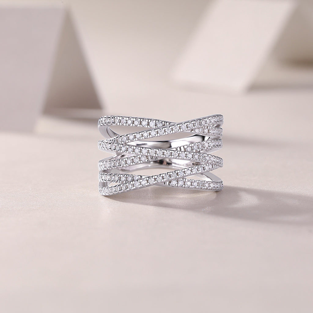 Social Moissanite Band Ring in Sterling Silver