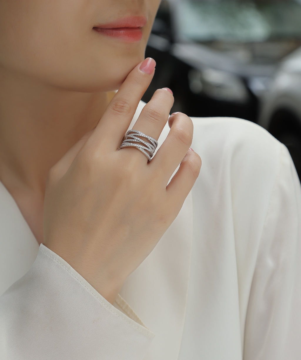 Social Moissanite Band Ring in Sterling Silver