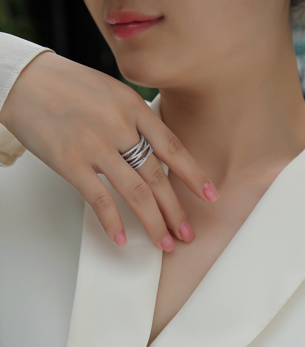 Social Moissanite Band Ring in Sterling Silver