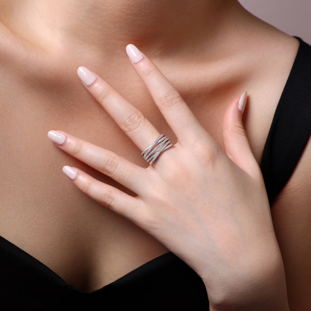 Strand Moissanite Band Ring in Sterling Silver