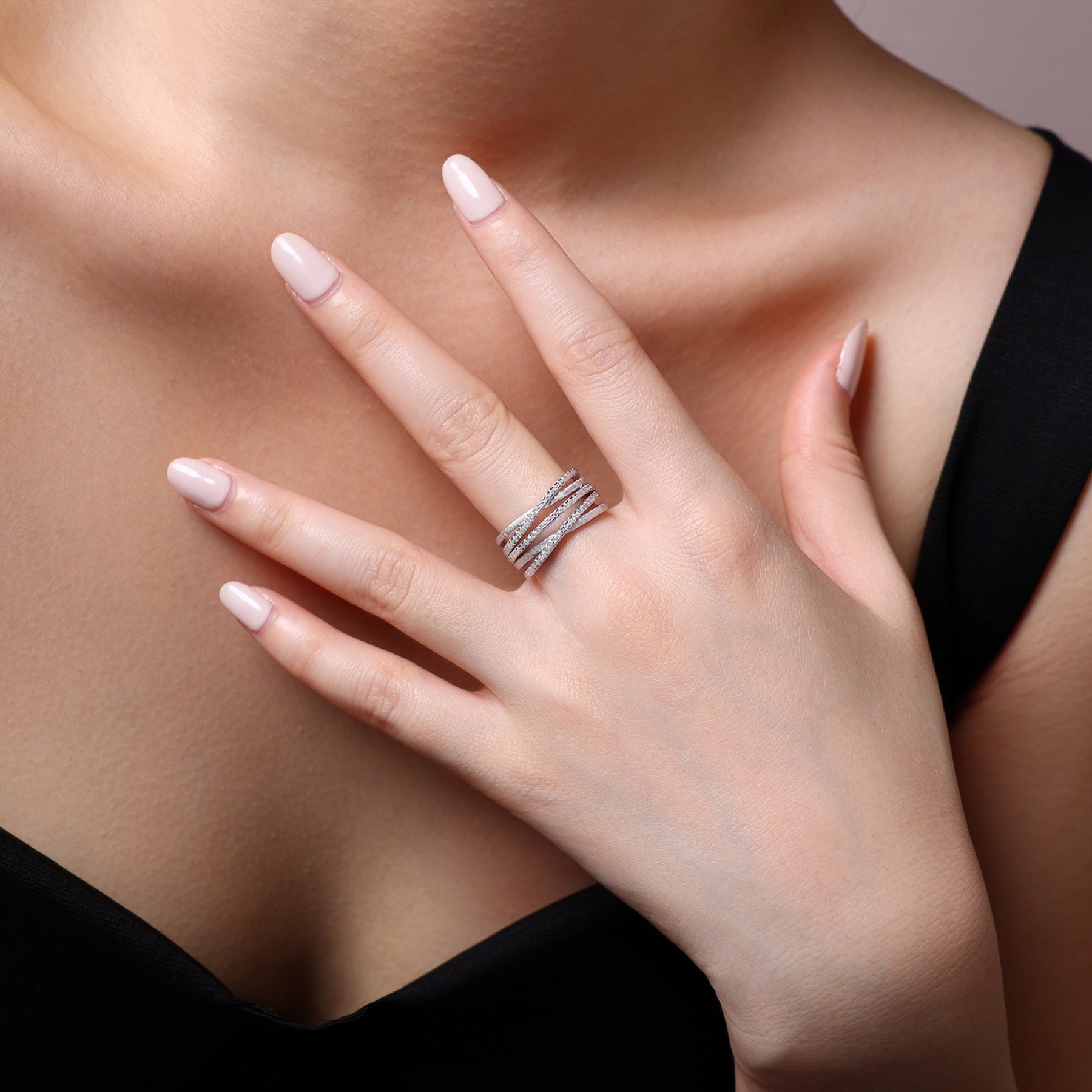 Strand Moissanite Band Ring in Sterling Silver