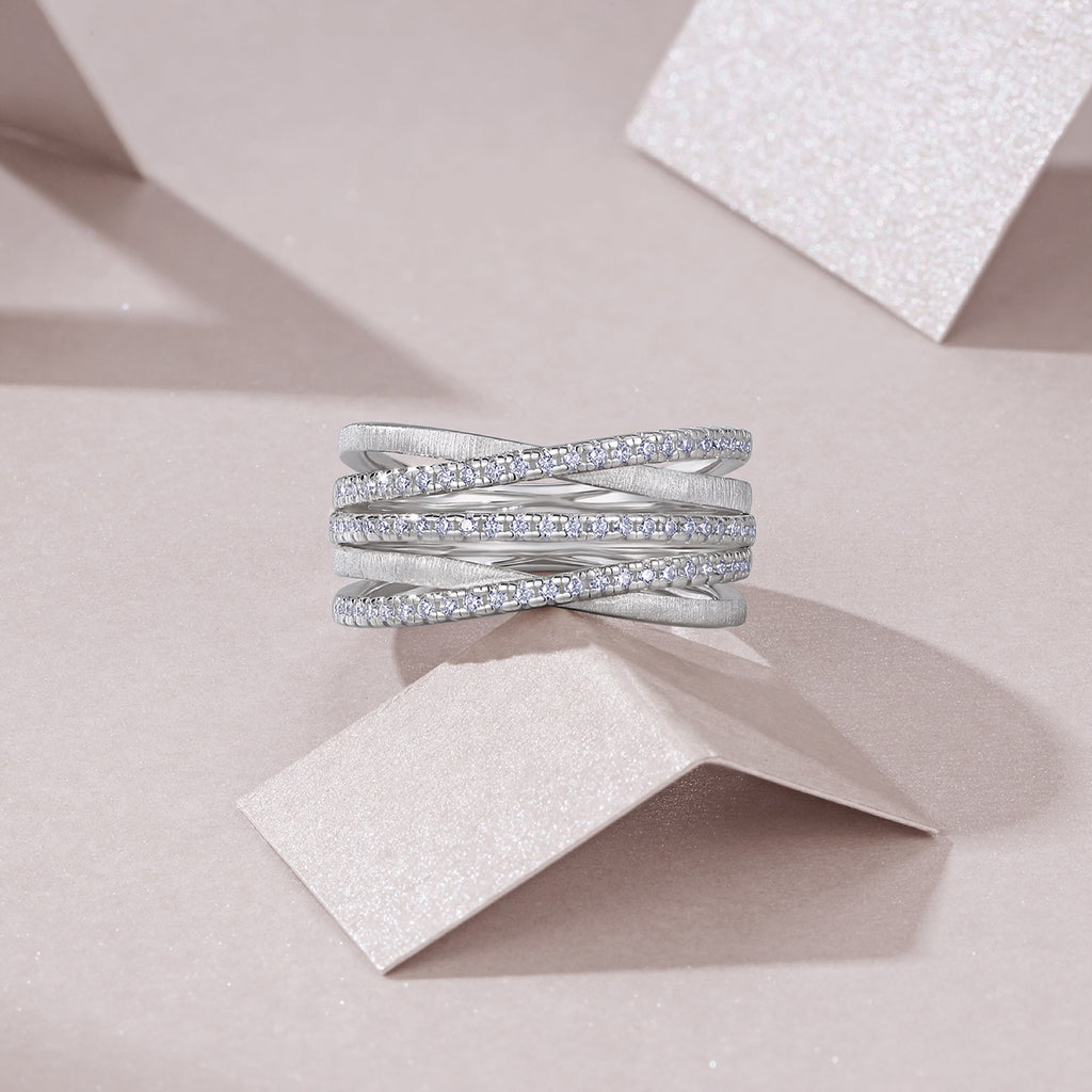 Strand Moissanite Band Ring in Sterling Silver