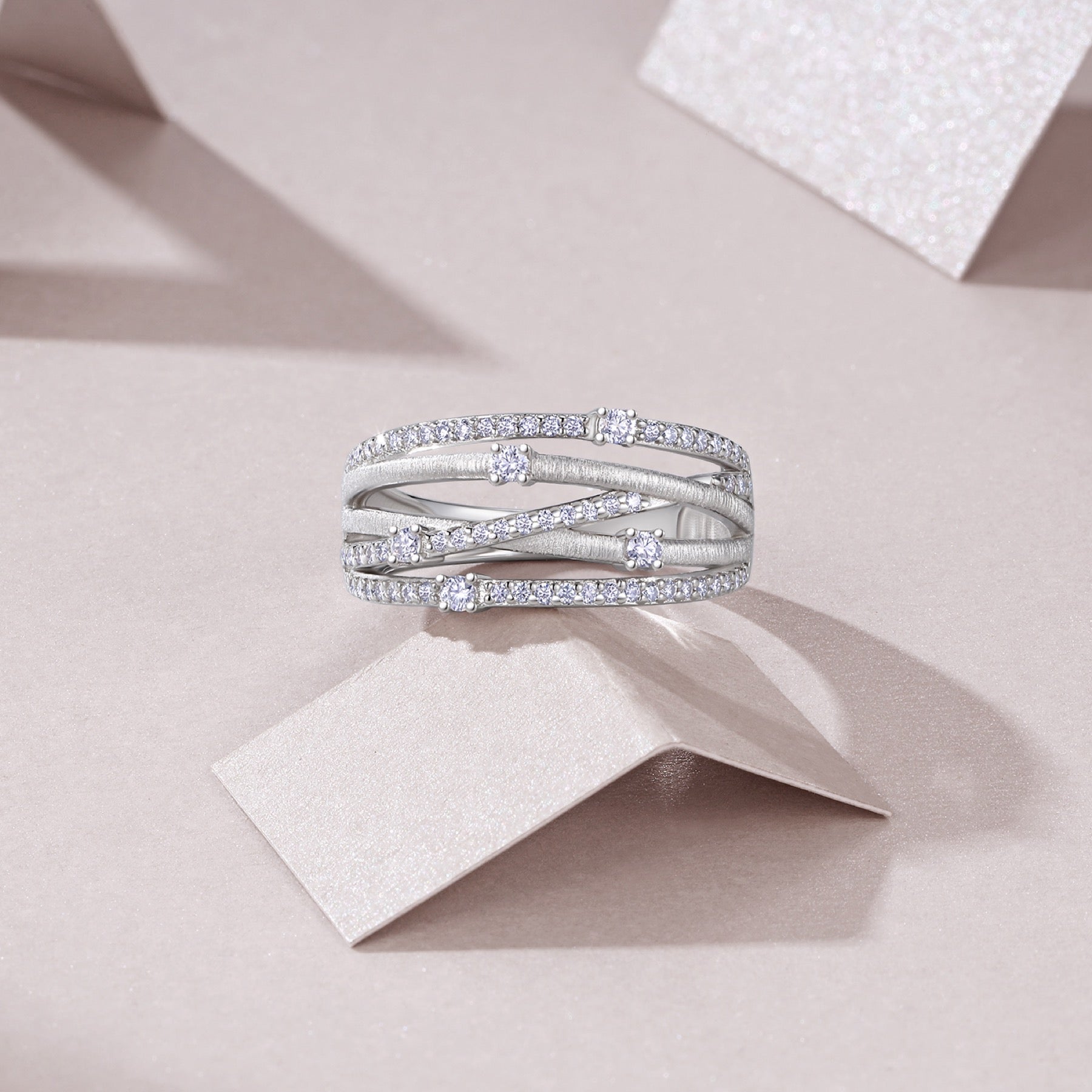 Split Moissanite Band Ring in Sterling Silver