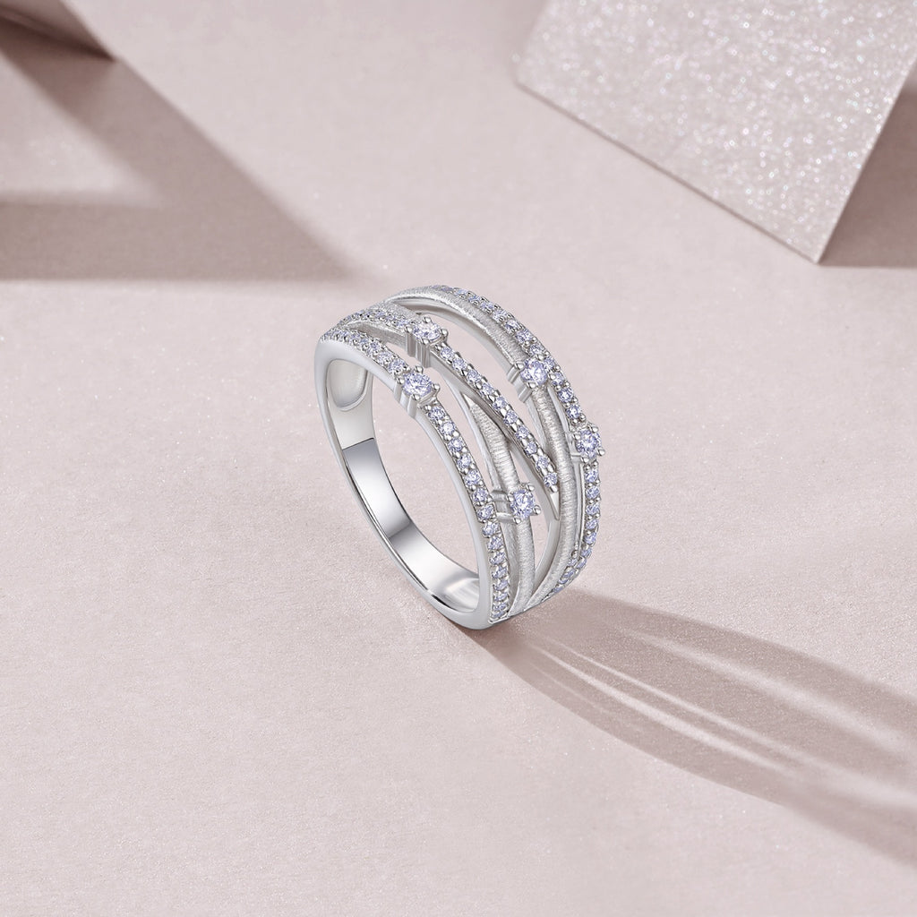 Split Moissanite Band Ring in Sterling Silver
