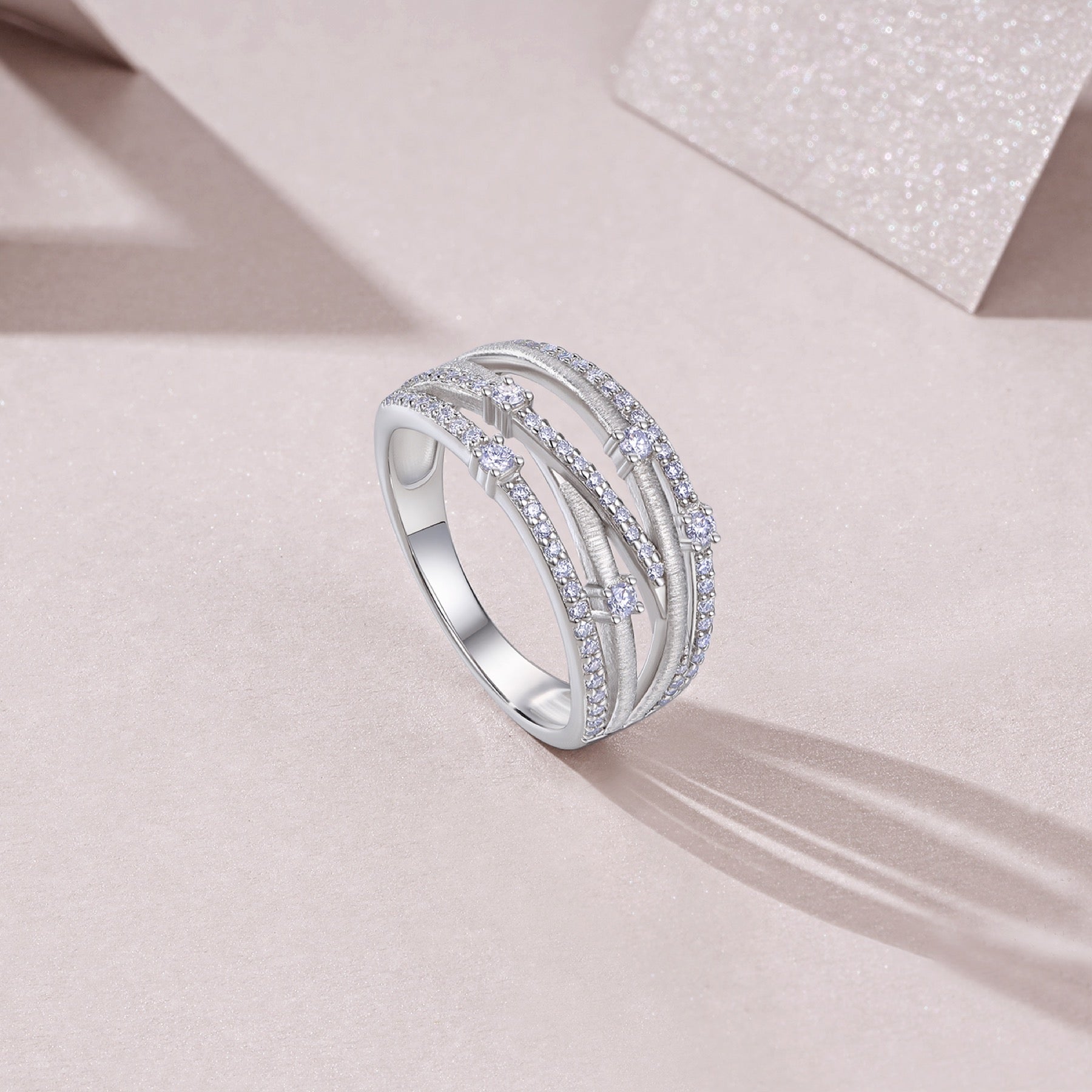 Split Moissanite Band Ring in Sterling Silver