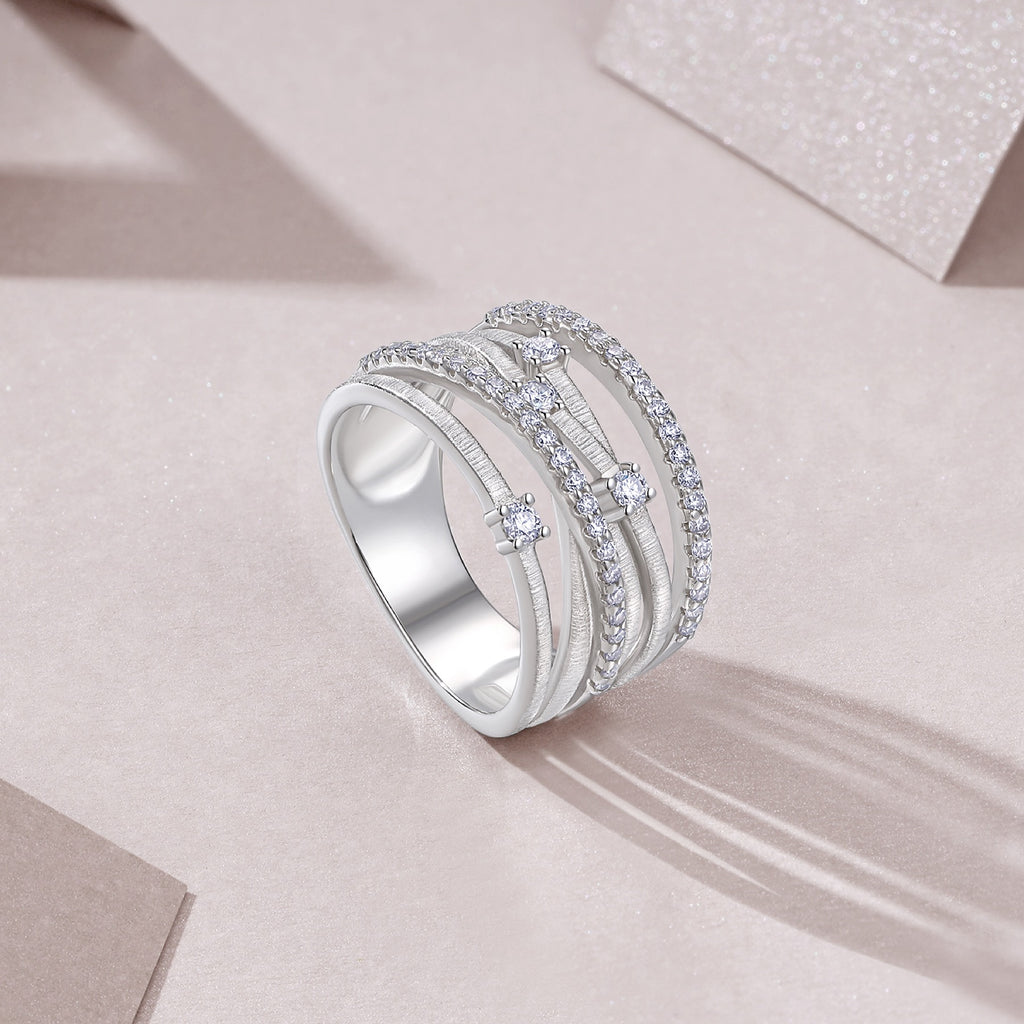 Coil Moissanite Band Ring in Sterling Silver