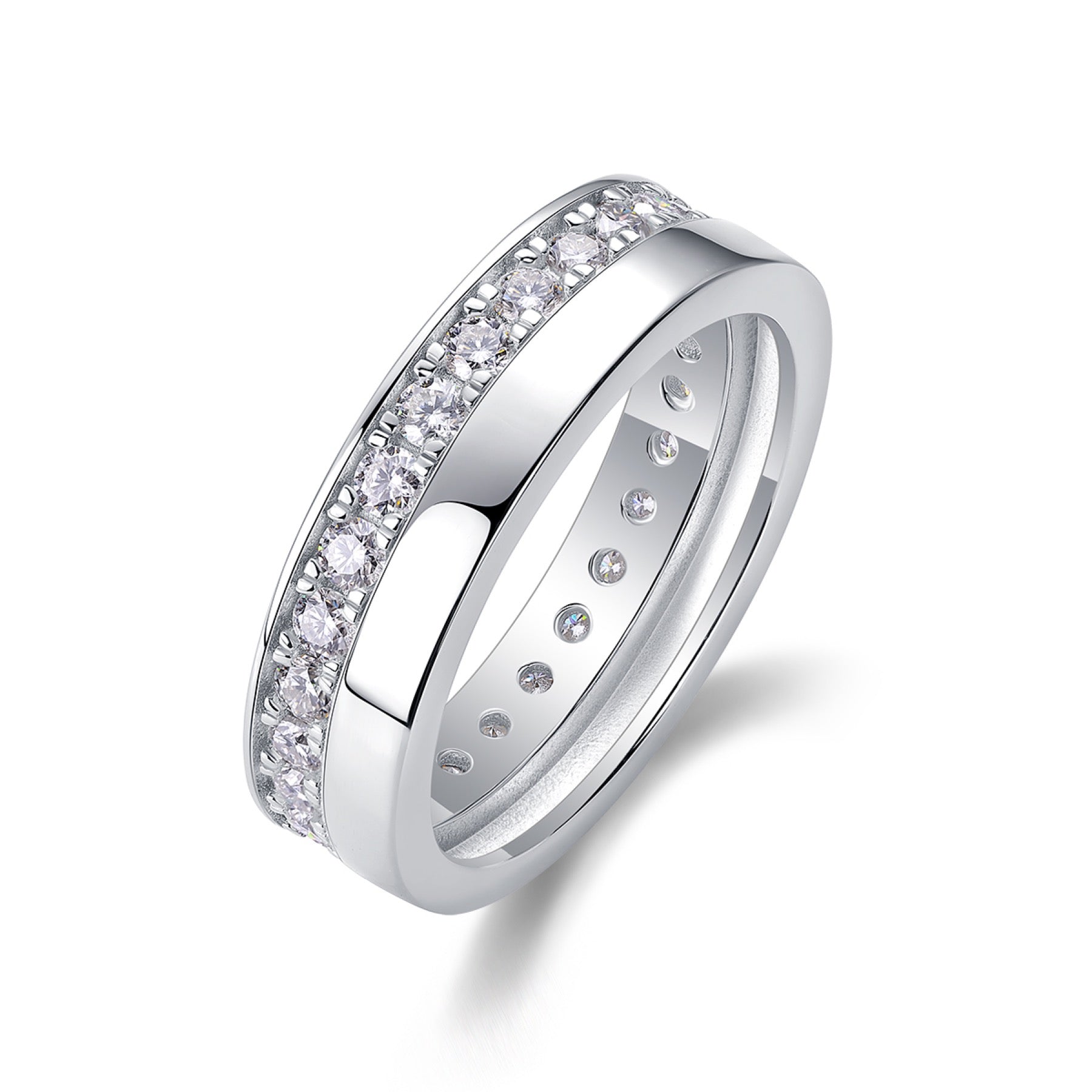 Rhomb Moissanite Eternity Band Ring in Sterling Silver