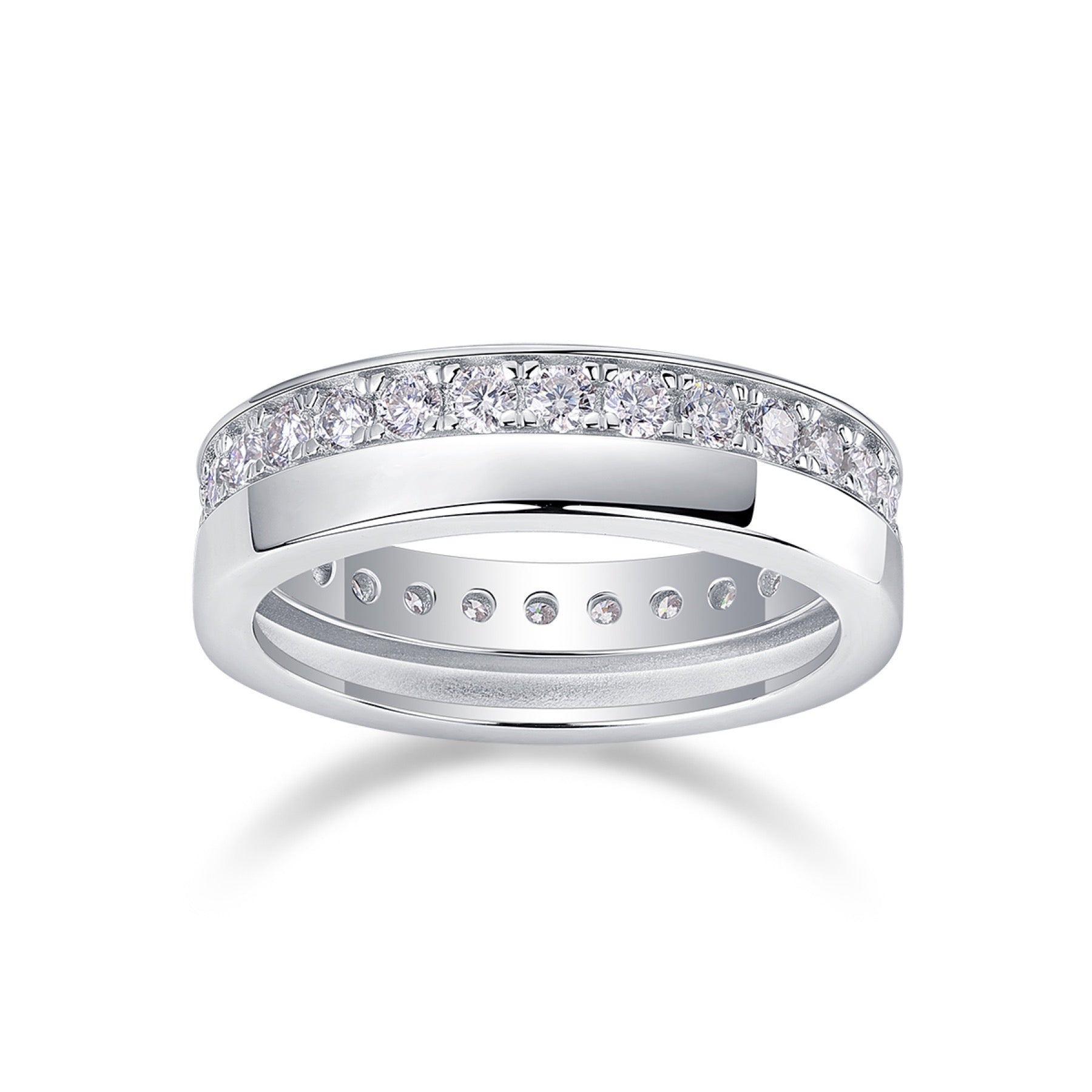 Rhomb Moissanite Eternity Band Ring in Sterling Silver
