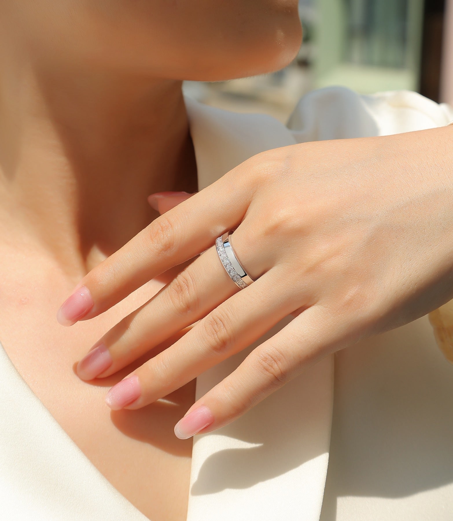 Rhomb Moissanite Eternity Band Ring in Sterling Silver