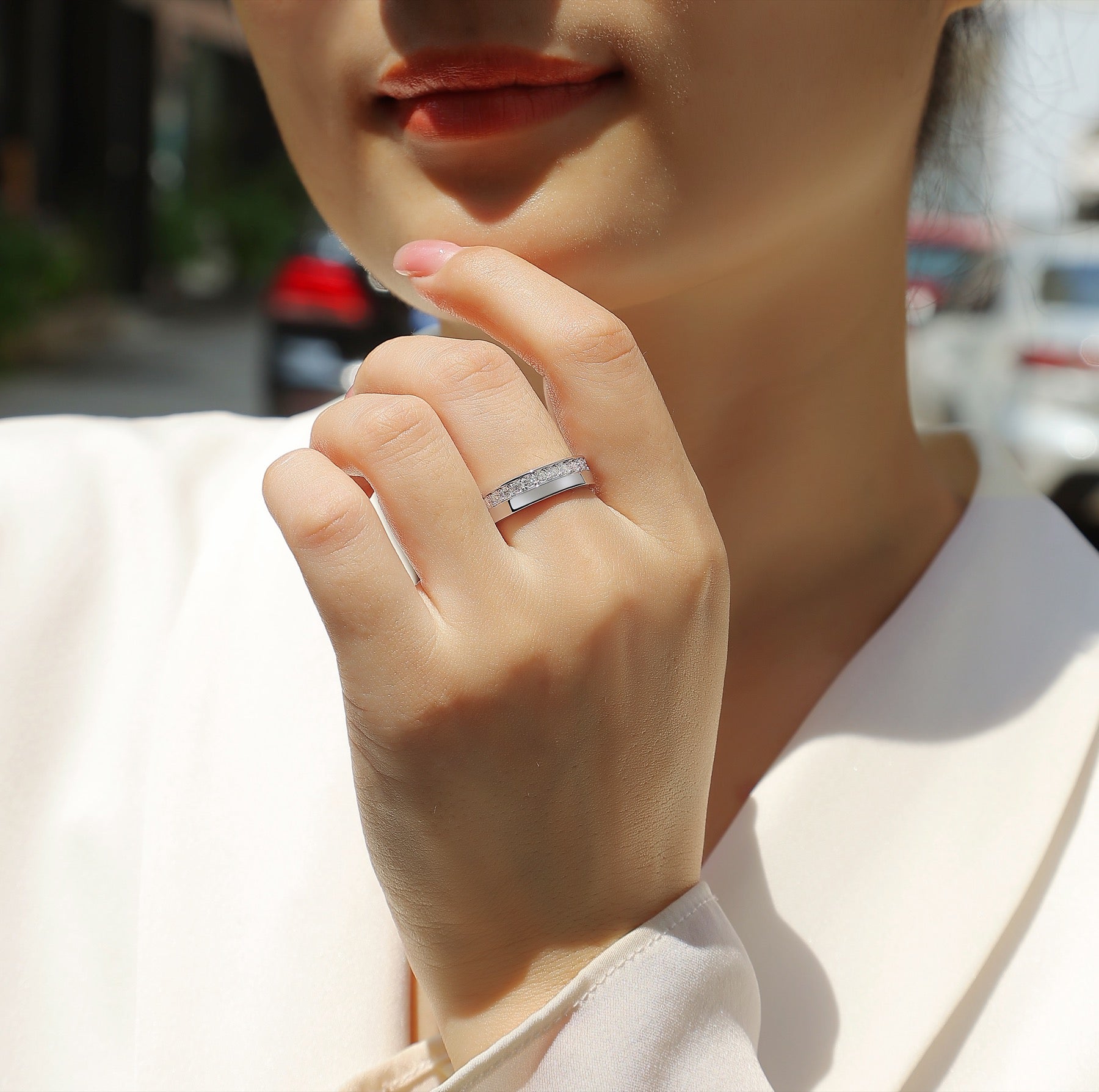 Rhomb Moissanite Eternity Band Ring in Sterling Silver