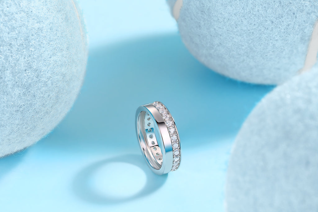 Rhomb Moissanite Eternity Band Ring in Sterling Silver
