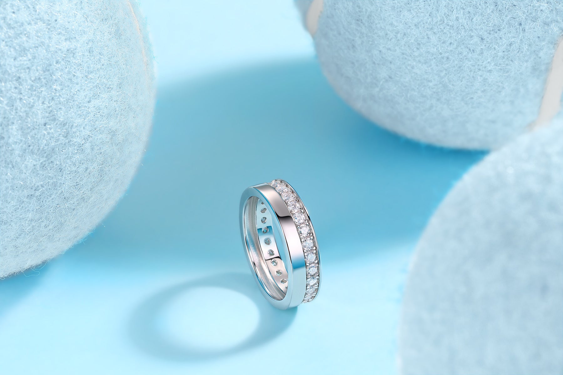 Rhomb Moissanite Eternity Band Ring in Sterling Silver