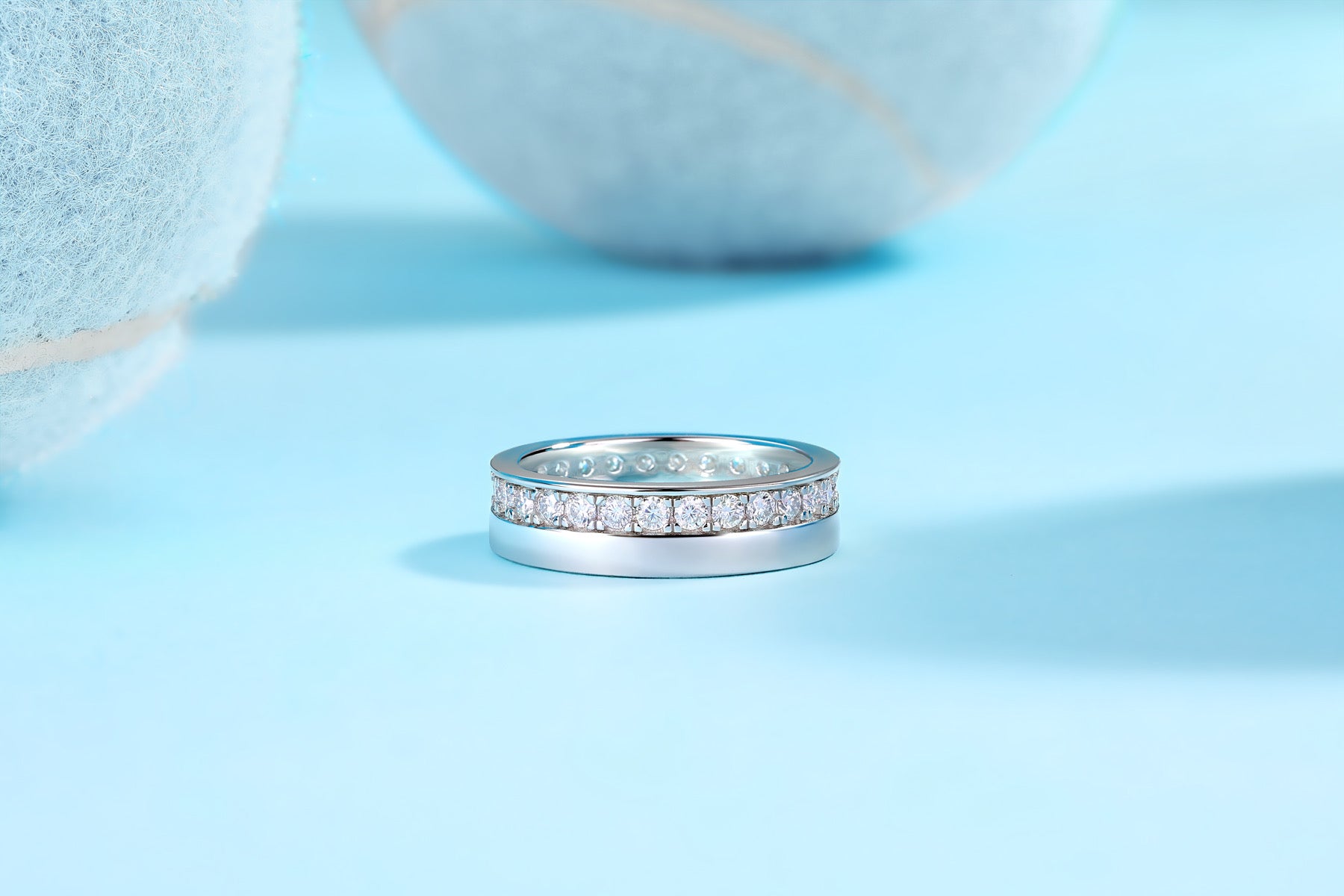 Rhomb Moissanite Eternity Band Ring in Sterling Silver