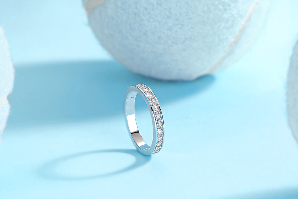 Nightsong Moissanite Eternity Band Ring in Sterling Silver