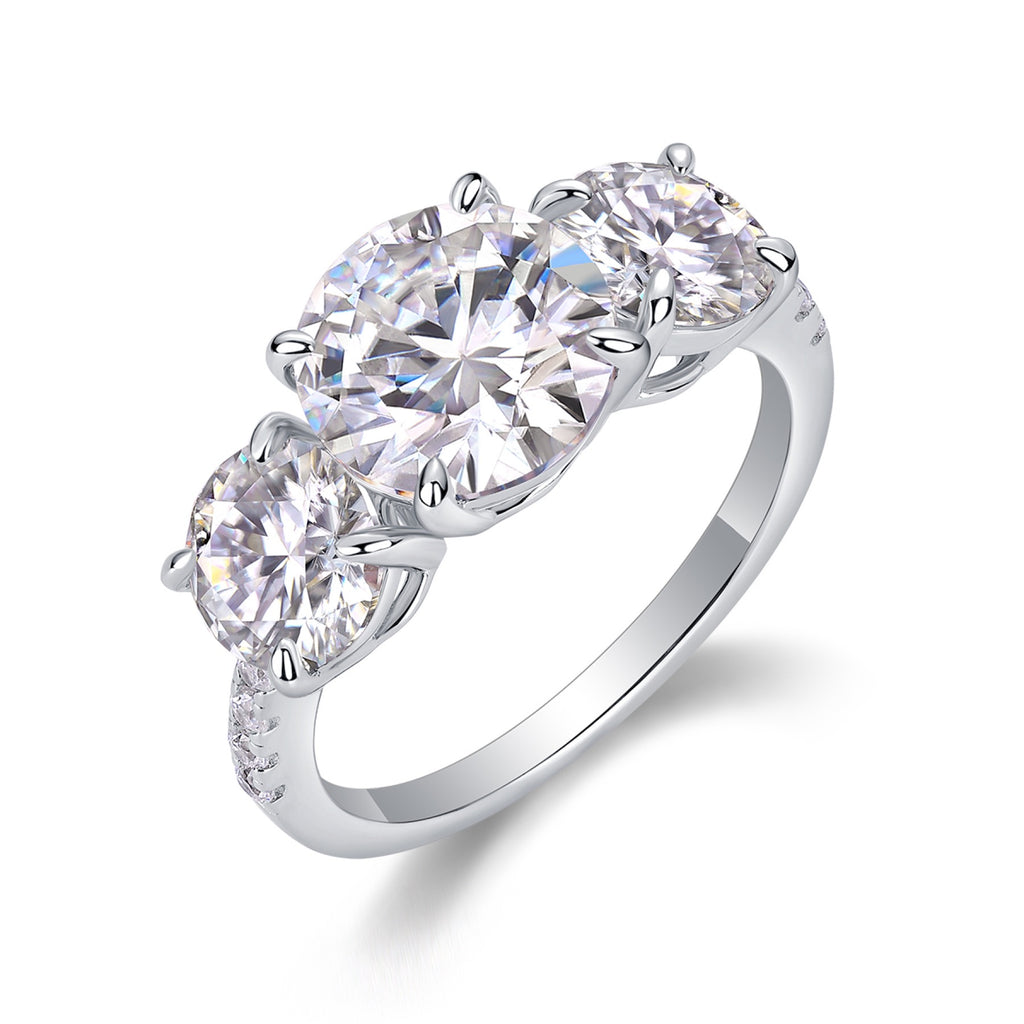 Triradiance 3 Carat Moissanite Three-Stone Ring in Sterling Silver