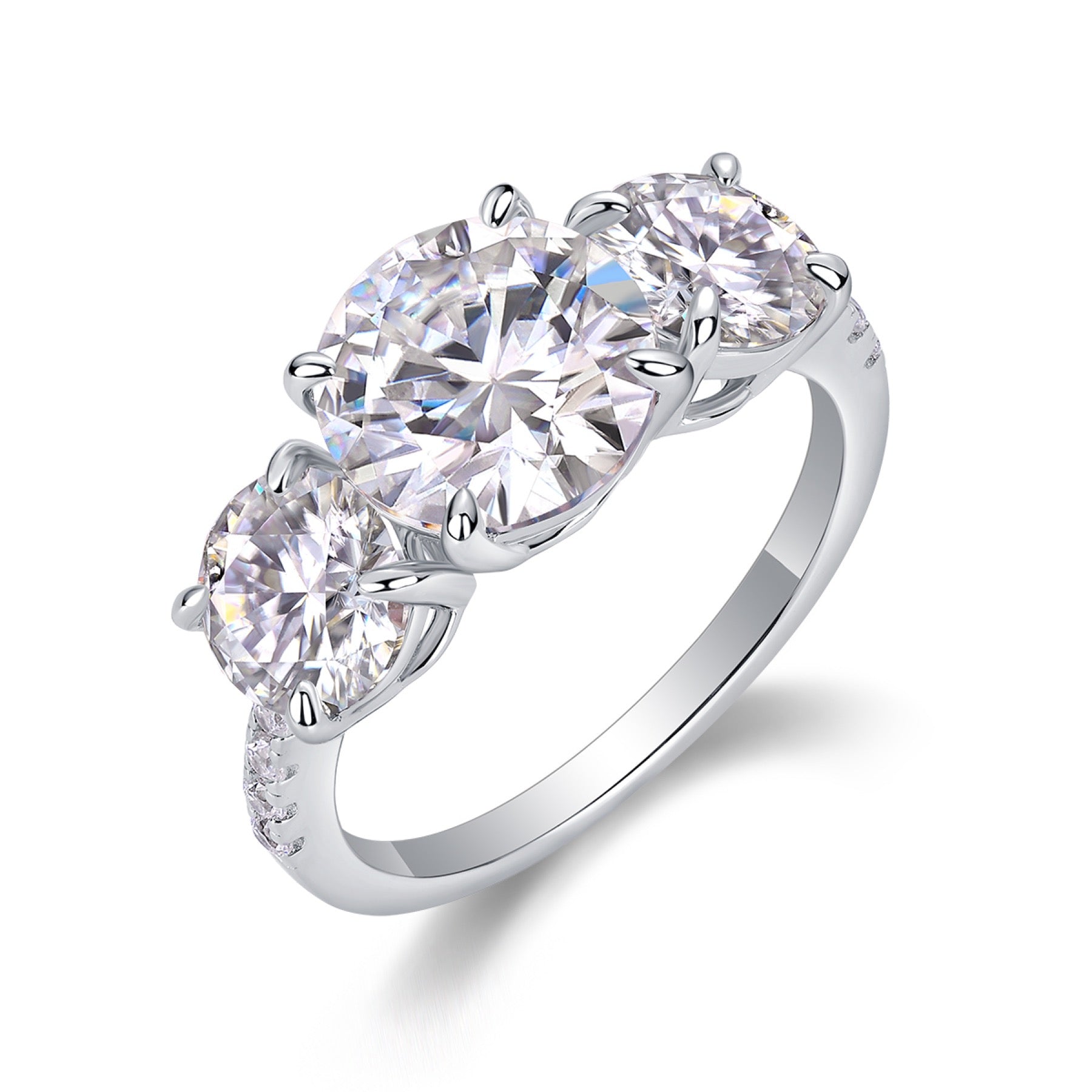 Triradiance 3 Carat Moissanite Three-Stone Ring in Sterling Silver