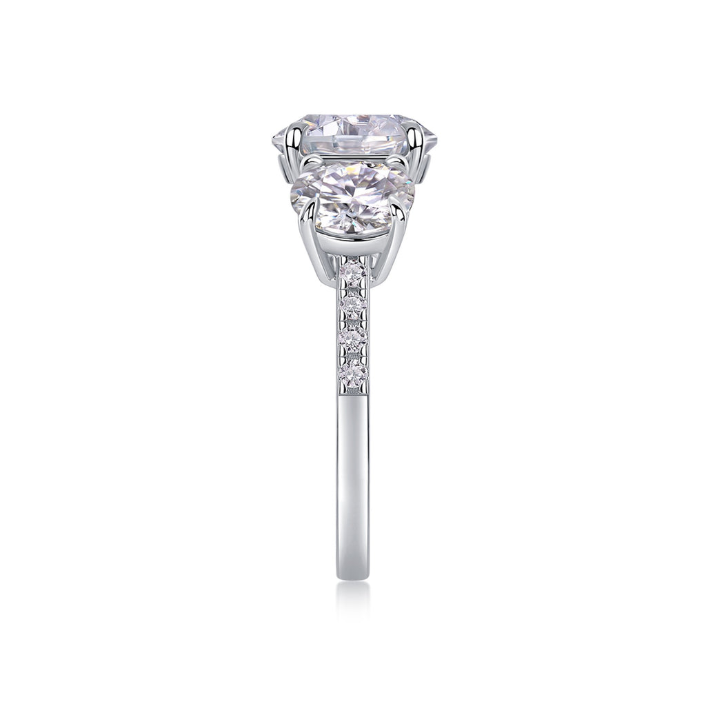 Triradiance 3 Carat Moissanite Three-Stone Ring in Sterling Silver