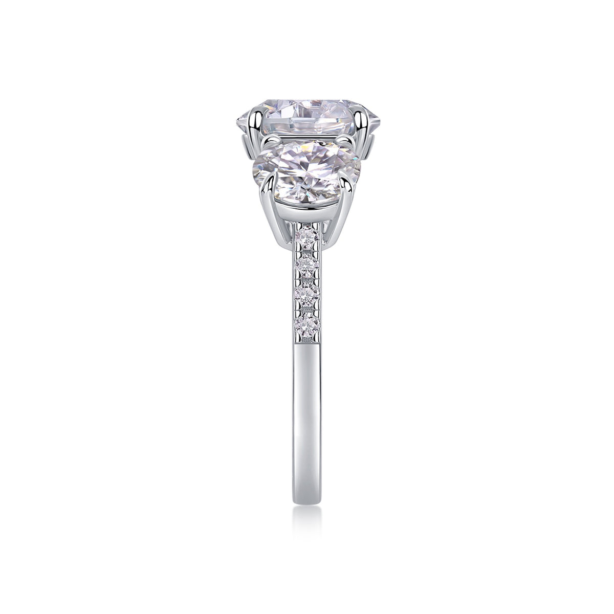 Triradiance 3 Carat Moissanite Three-Stone Ring in Sterling Silver