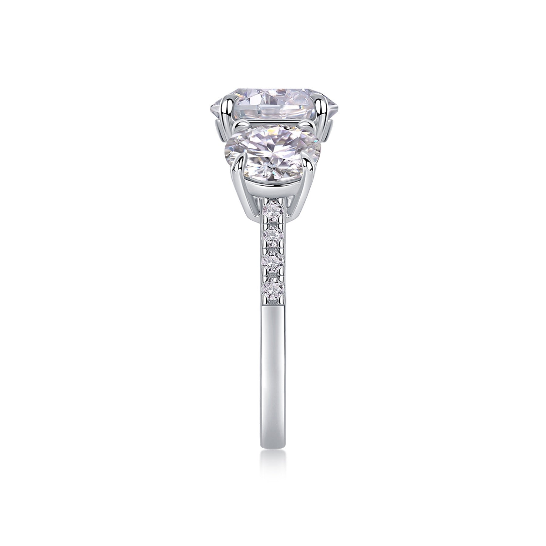 Triradiance 3 Carat Moissanite Three-Stone Ring in Sterling Silver