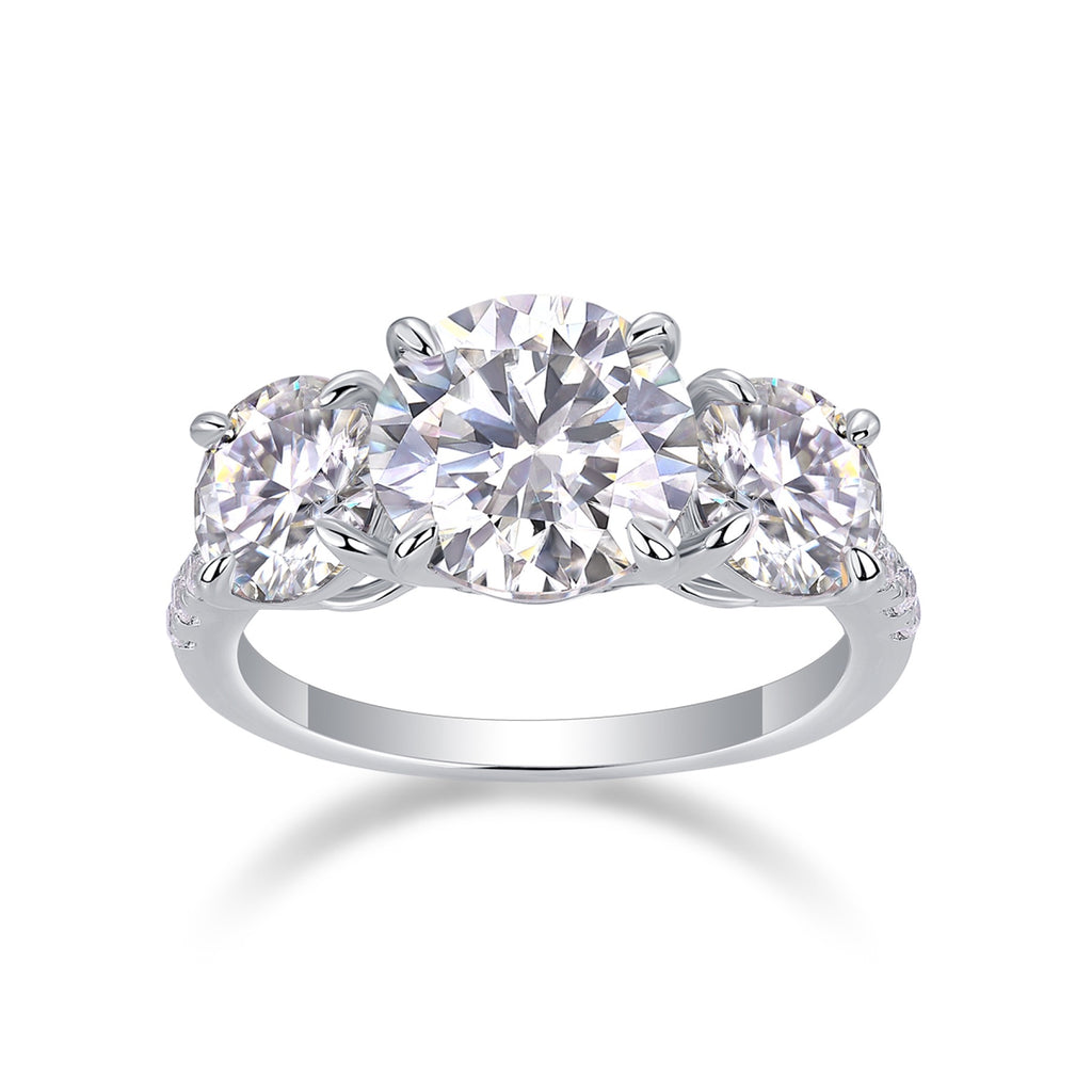 Triradiance 3 Carat Moissanite Three-Stone Ring in Sterling Silver